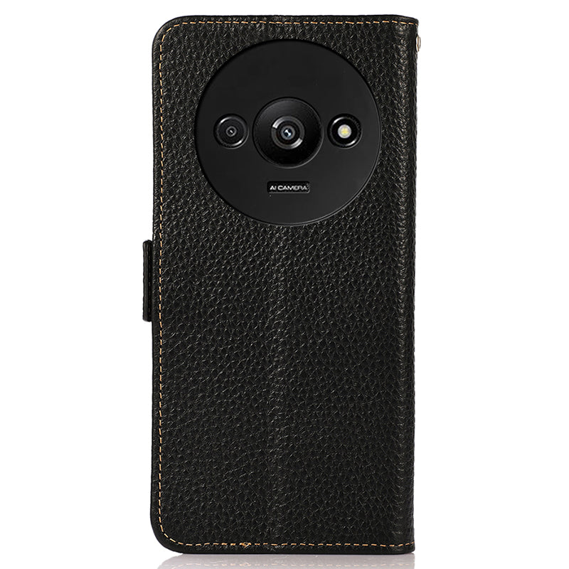 KHAZNEH For Xiaomi Redmi A3 / Poco C61 4G Magnetic Cell Phone Case Genuine Cow Leather RFID Blocking Cover