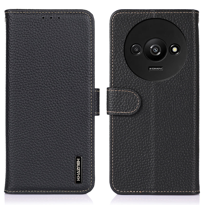 KHAZNEH Stand Case for Xiaomi Redmi A3 / Poco C61 4G Support Stand Genuine Cow Leather Phone Cover