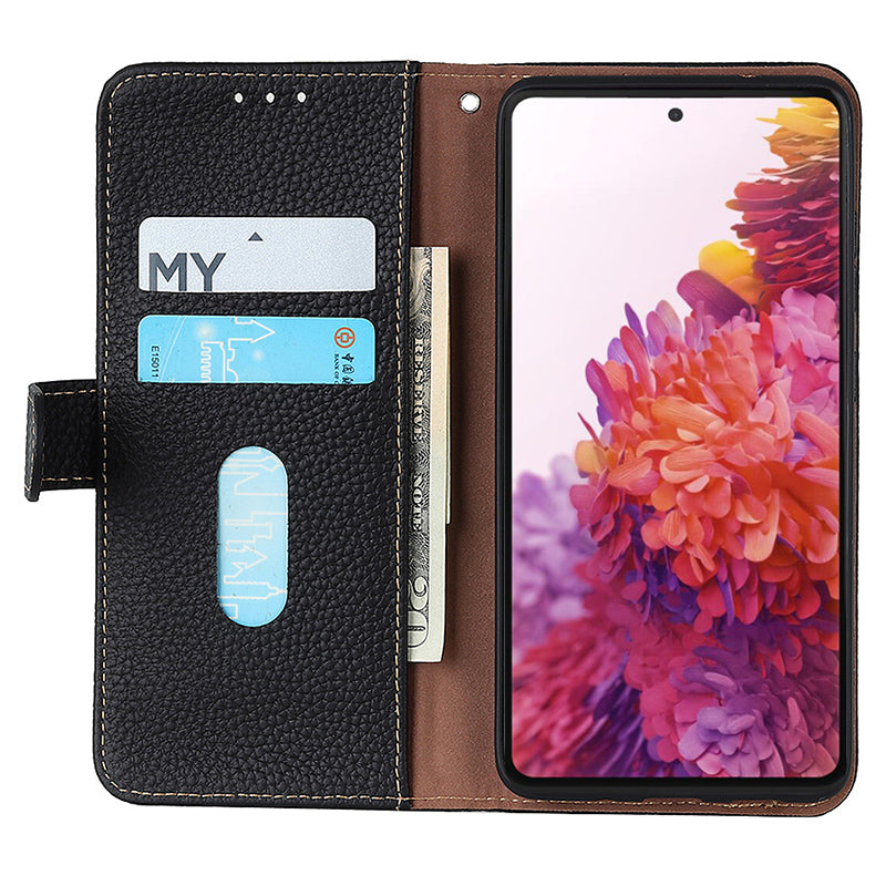 KHAZNEH Stand Case for Xiaomi Redmi A3 / Poco C61 4G Support Stand Genuine Cow Leather Phone Cover