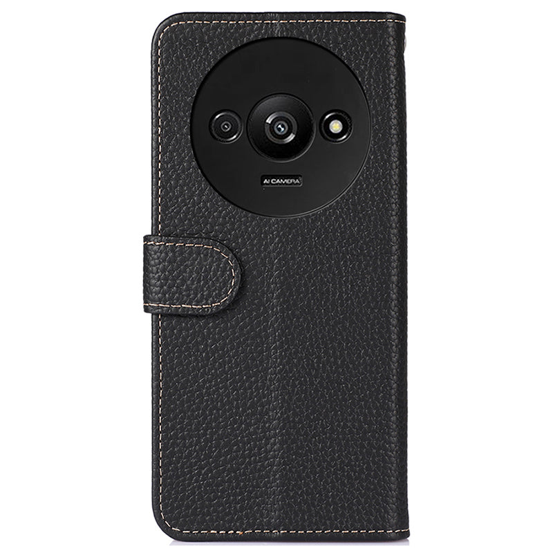 KHAZNEH Stand Case for Xiaomi Redmi A3 / Poco C61 4G Support Stand Genuine Cow Leather Phone Cover