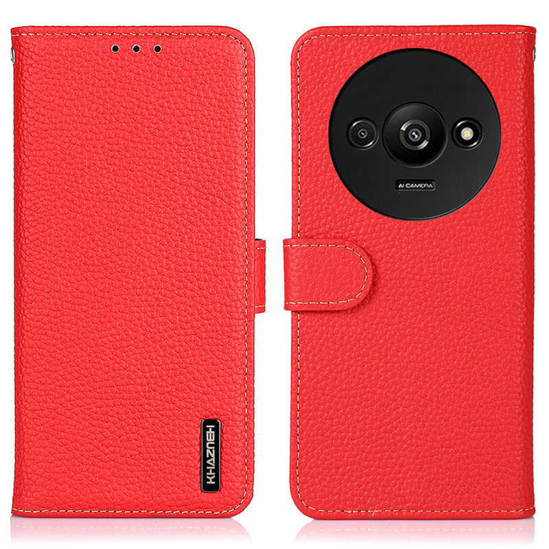 KHAZNEH Stand Case for Xiaomi Redmi A3 / Poco C61 4G Support Stand Genuine Cow Leather Phone Cover