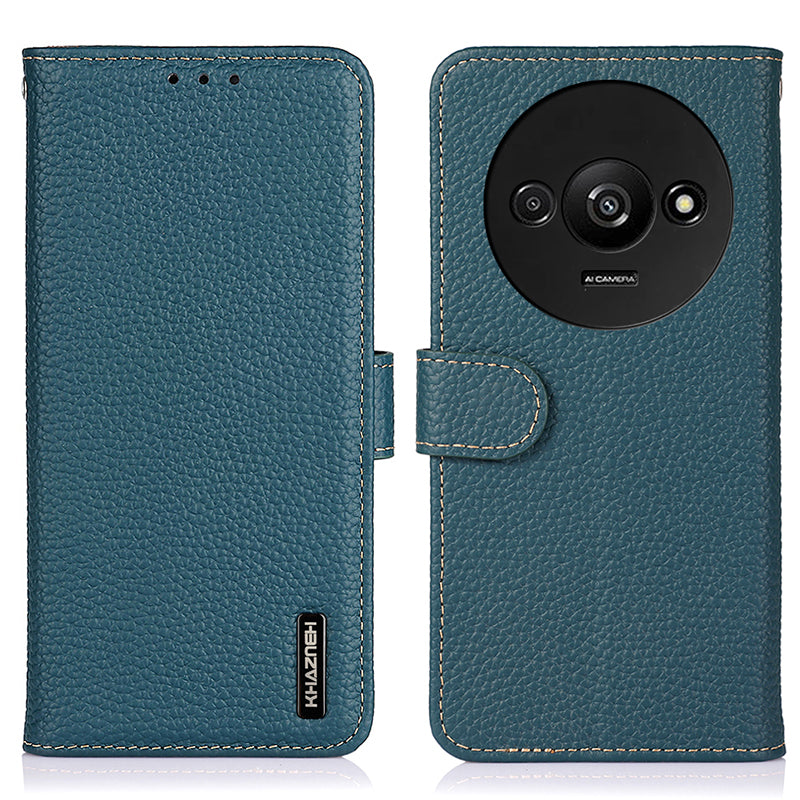 KHAZNEH Stand Case for Xiaomi Redmi A3 / Poco C61 4G Support Stand Genuine Cow Leather Phone Cover