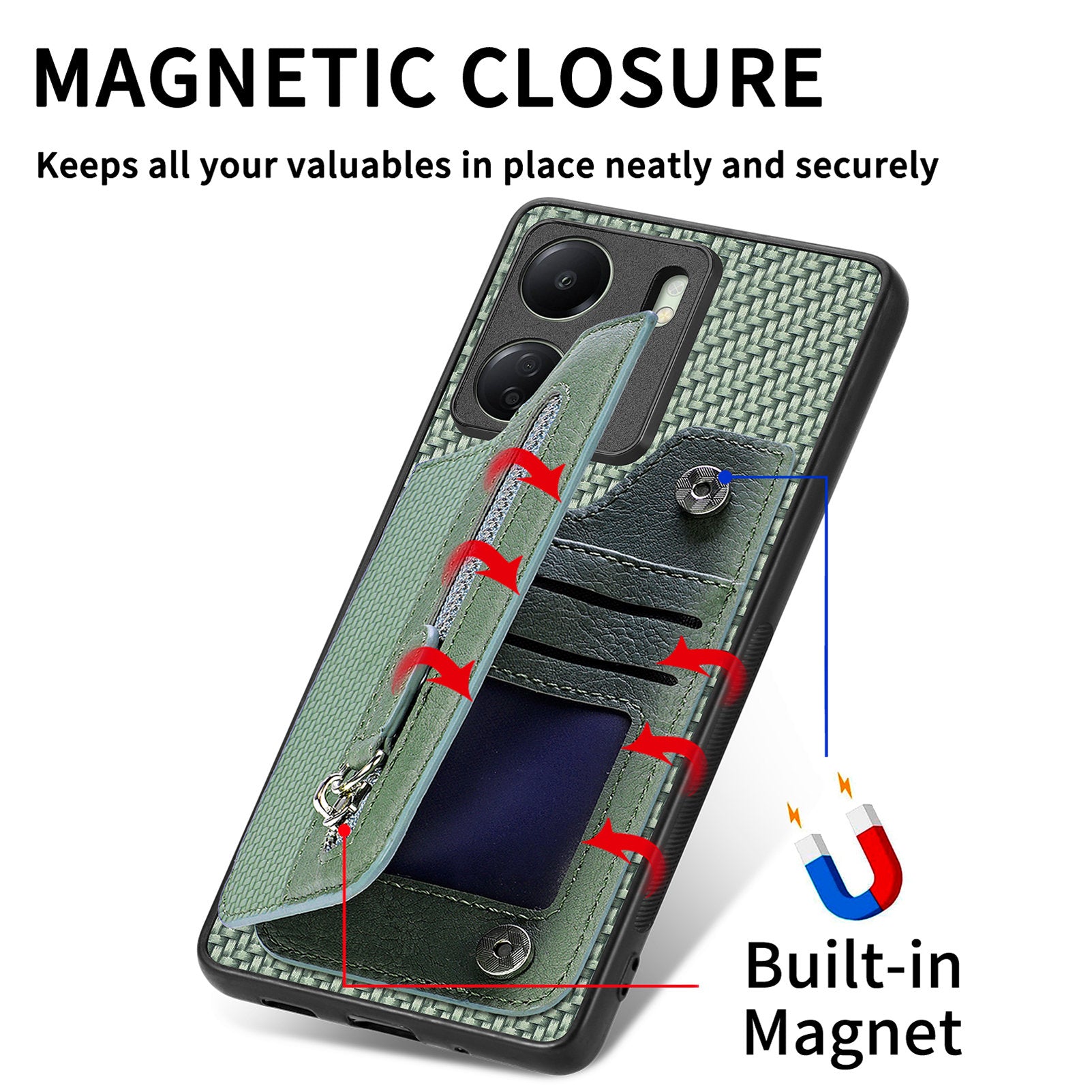 C1-04 For Xiaomi Redmi 13C 4G / Poco C65 4G Wallet Phone Case Kickstand PU+PC+TPU Phone Cover