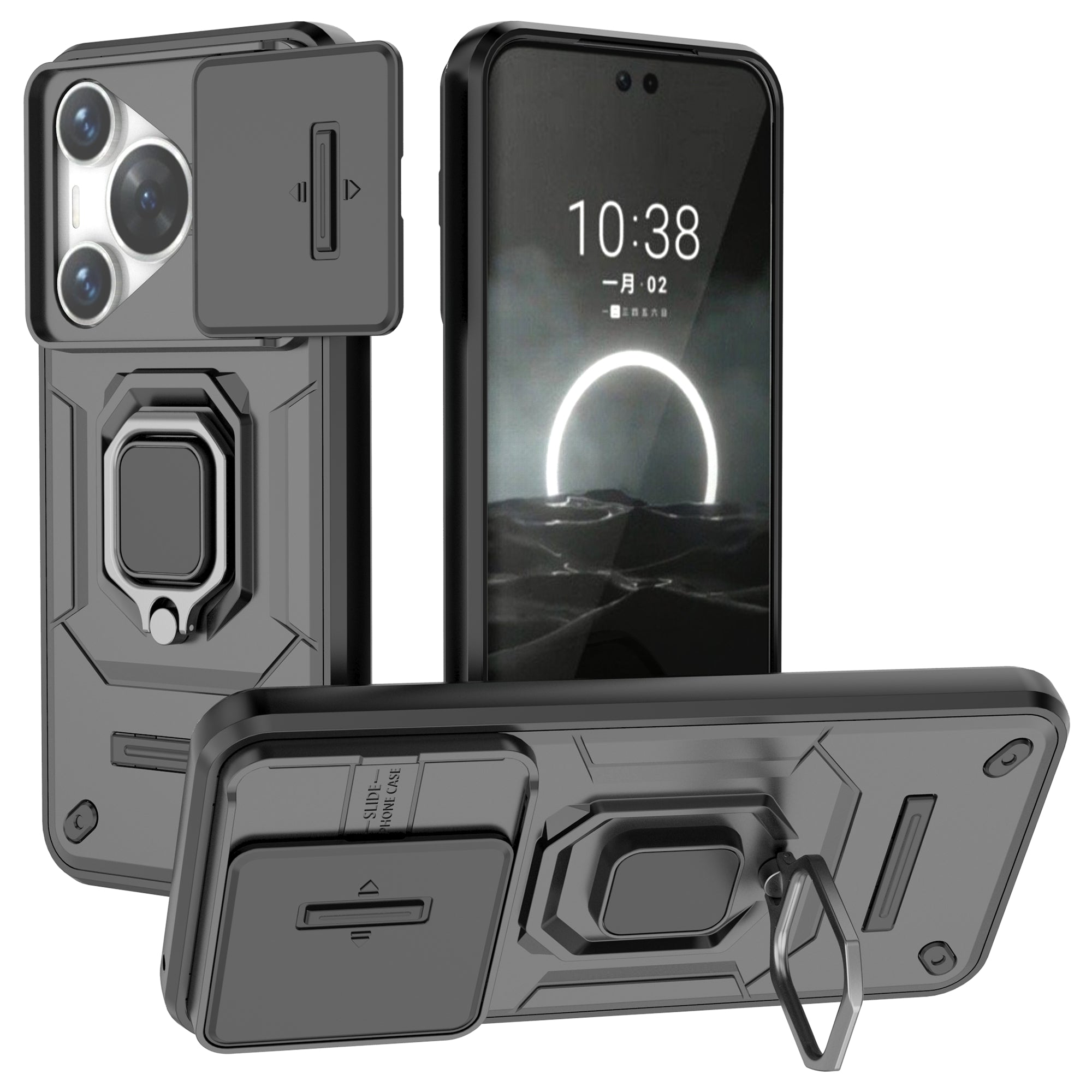For Huawei Pura 70 Case PC+TPU Protective Phone Shell with Slide Lens Cover