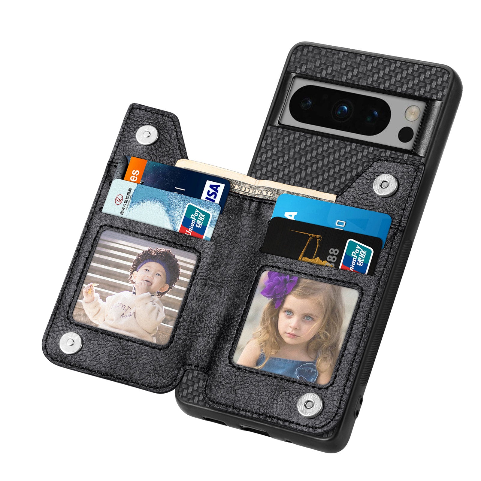 C1-04 For Google Pixel 8 Pro Phone Case Kickstand PU+PC+TPU Wallet Phone Cover