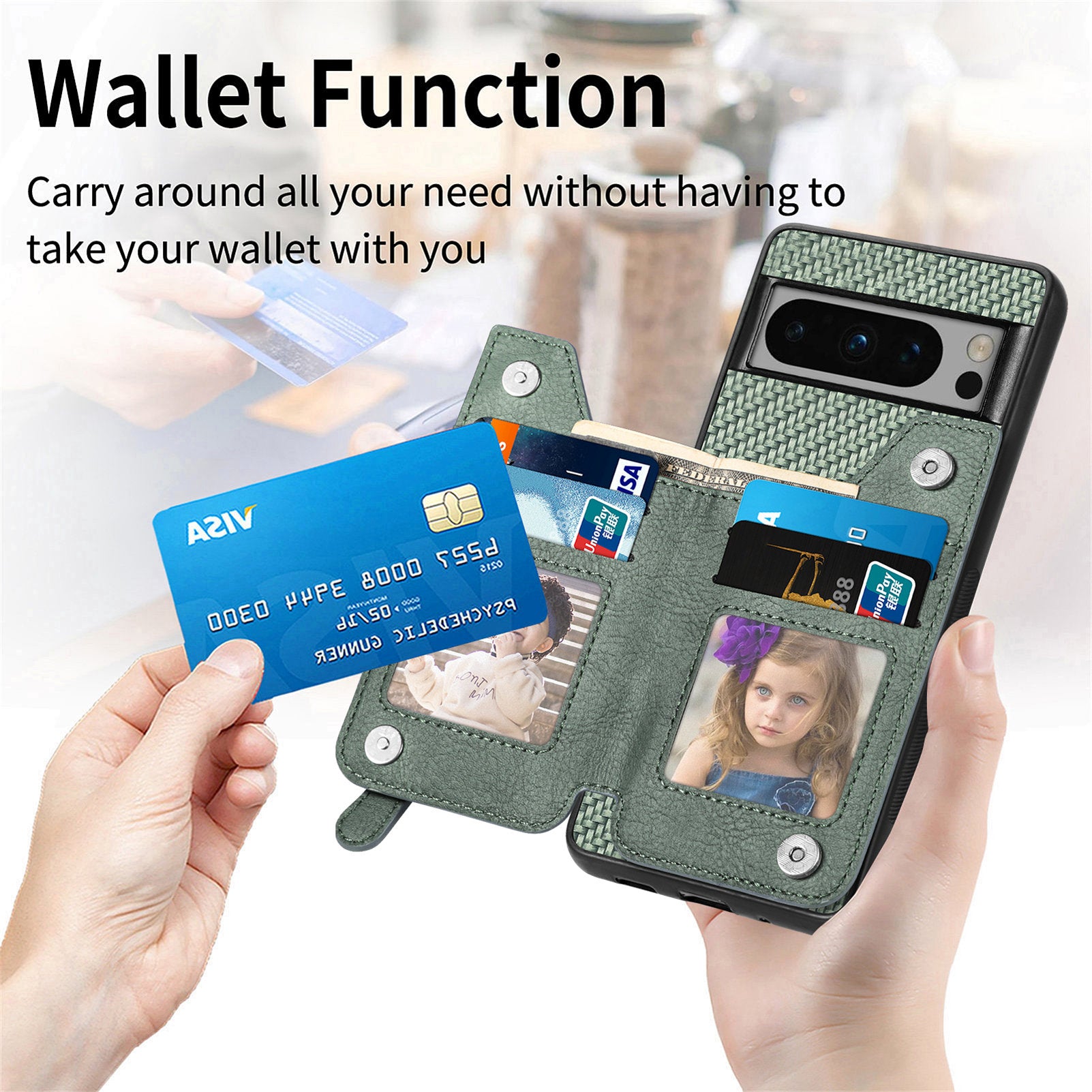 C1-04 For Google Pixel 8 Pro Phone Case Kickstand PU+PC+TPU Wallet Phone Cover
