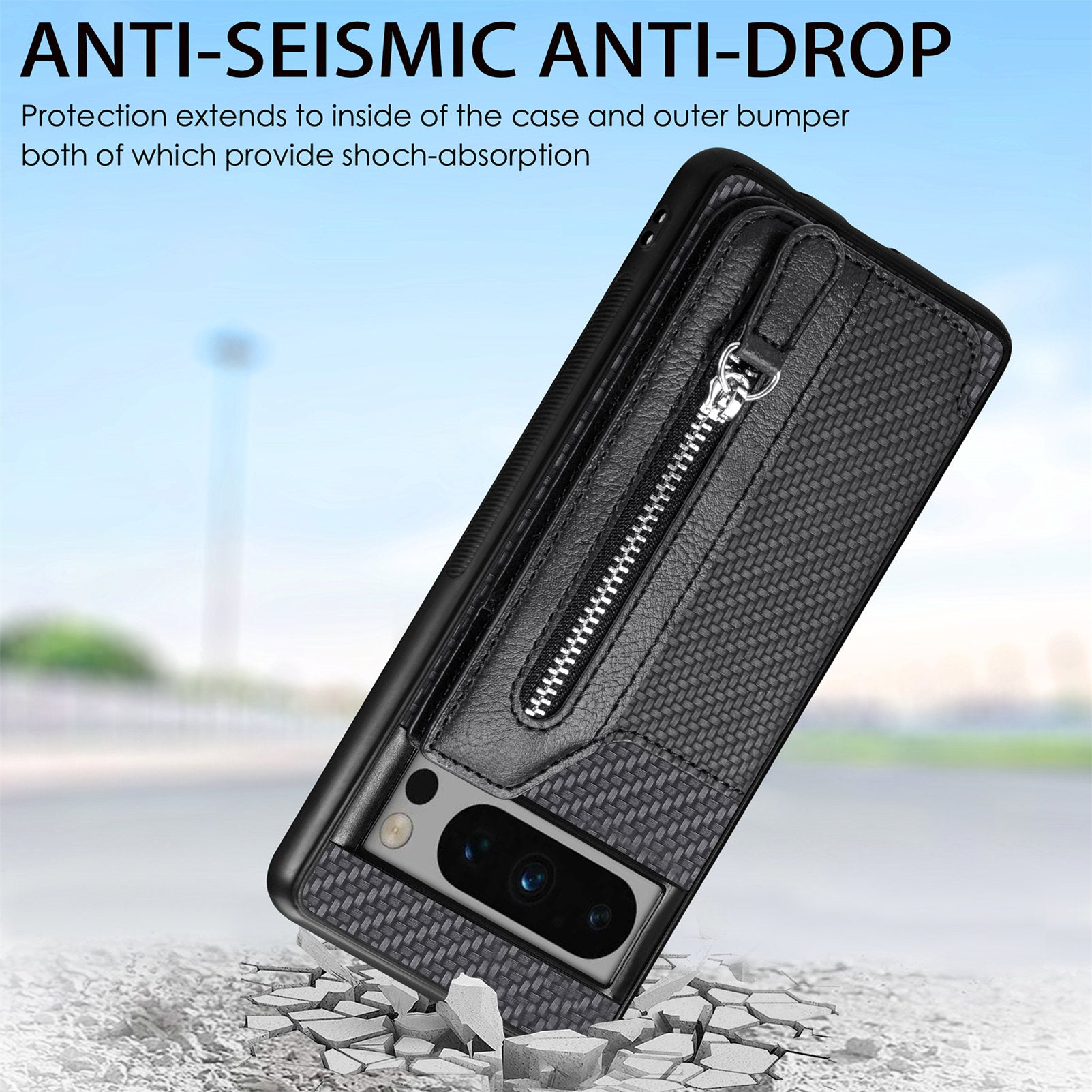 C1-04 For Google Pixel 8 Pro Phone Case Kickstand PU+PC+TPU Wallet Phone Cover