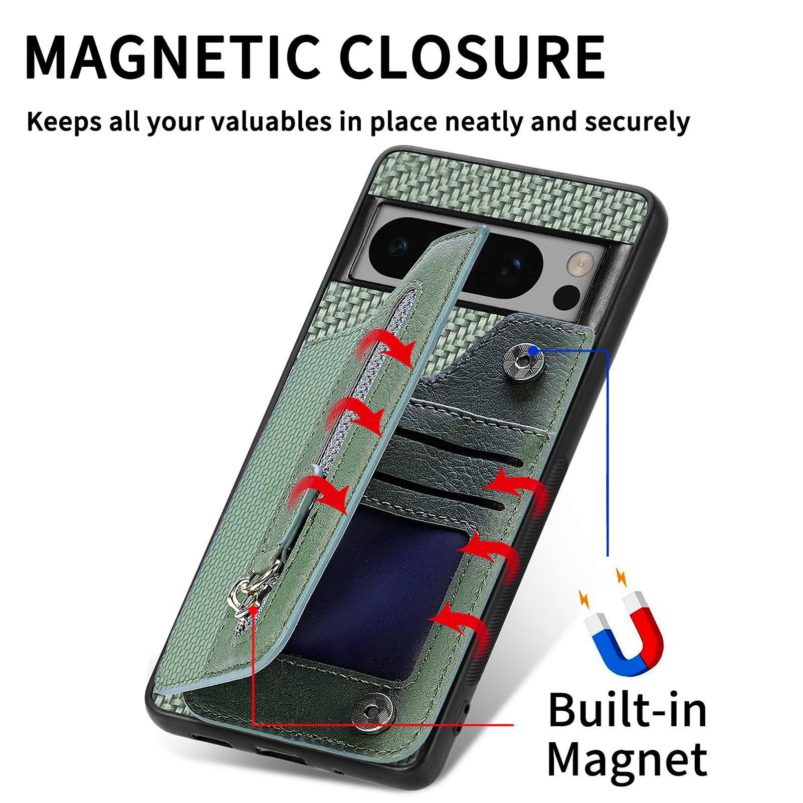C1-04 For Google Pixel 8 Pro Phone Case Kickstand PU+PC+TPU Wallet Phone Cover