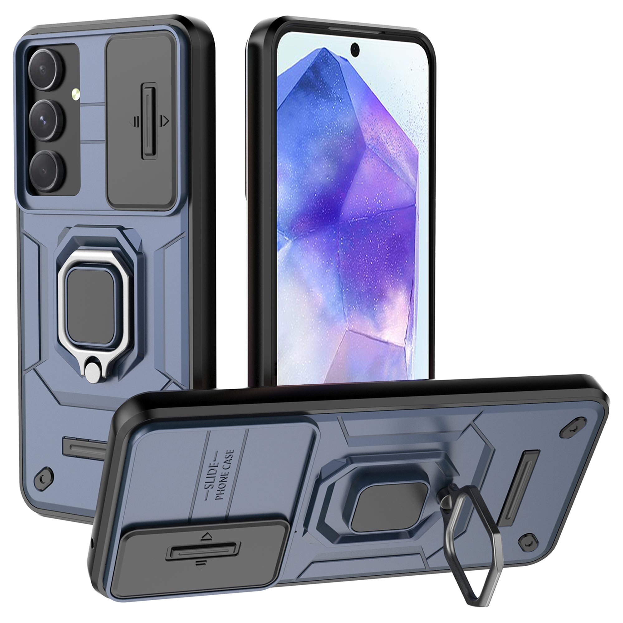 For Samsung Galaxy A55 5G Case PC+TPU Anti-scratch Phone Protective Cover with Slide Lens Cover