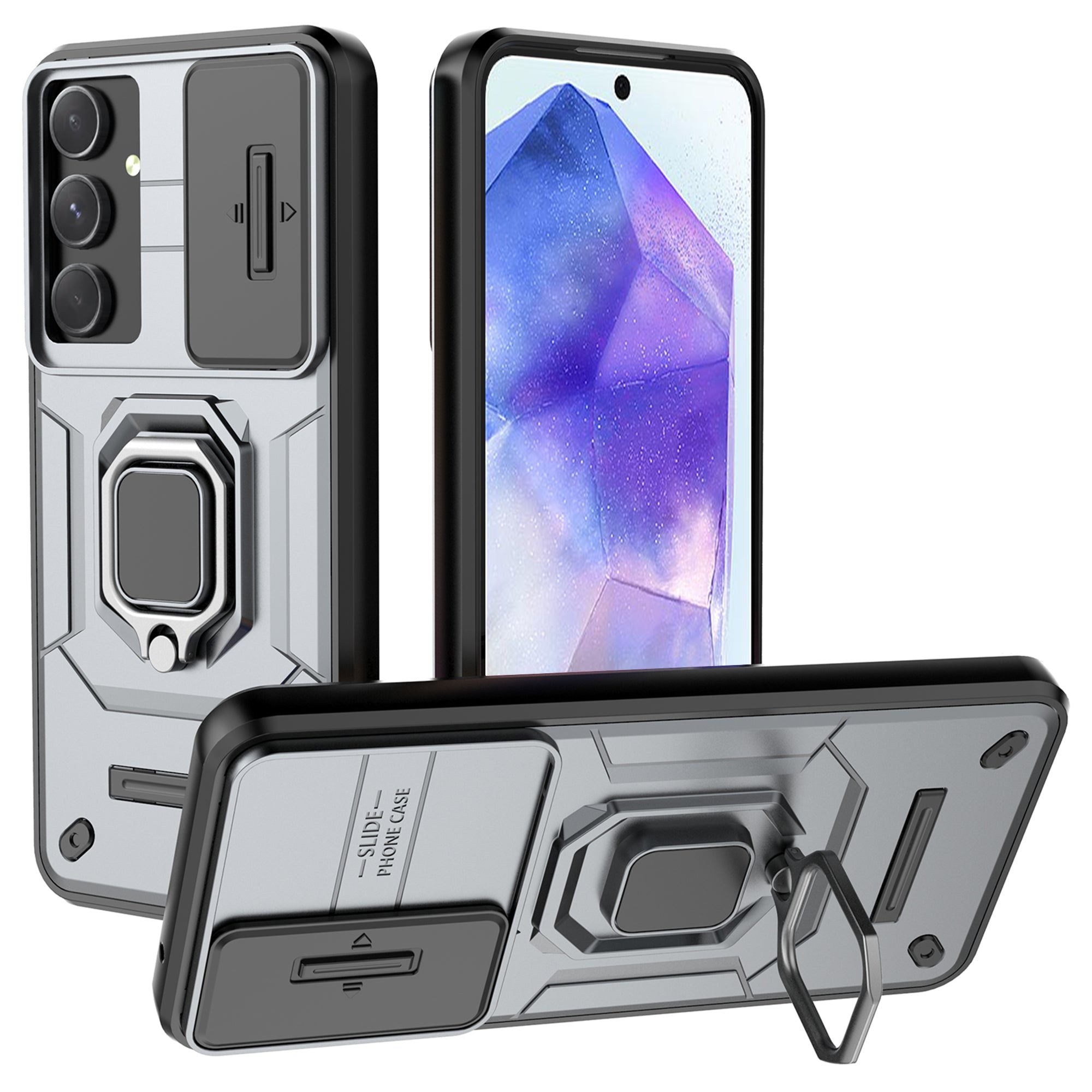 For Samsung Galaxy A55 5G Case PC+TPU Anti-scratch Phone Protective Cover with Slide Lens Cover