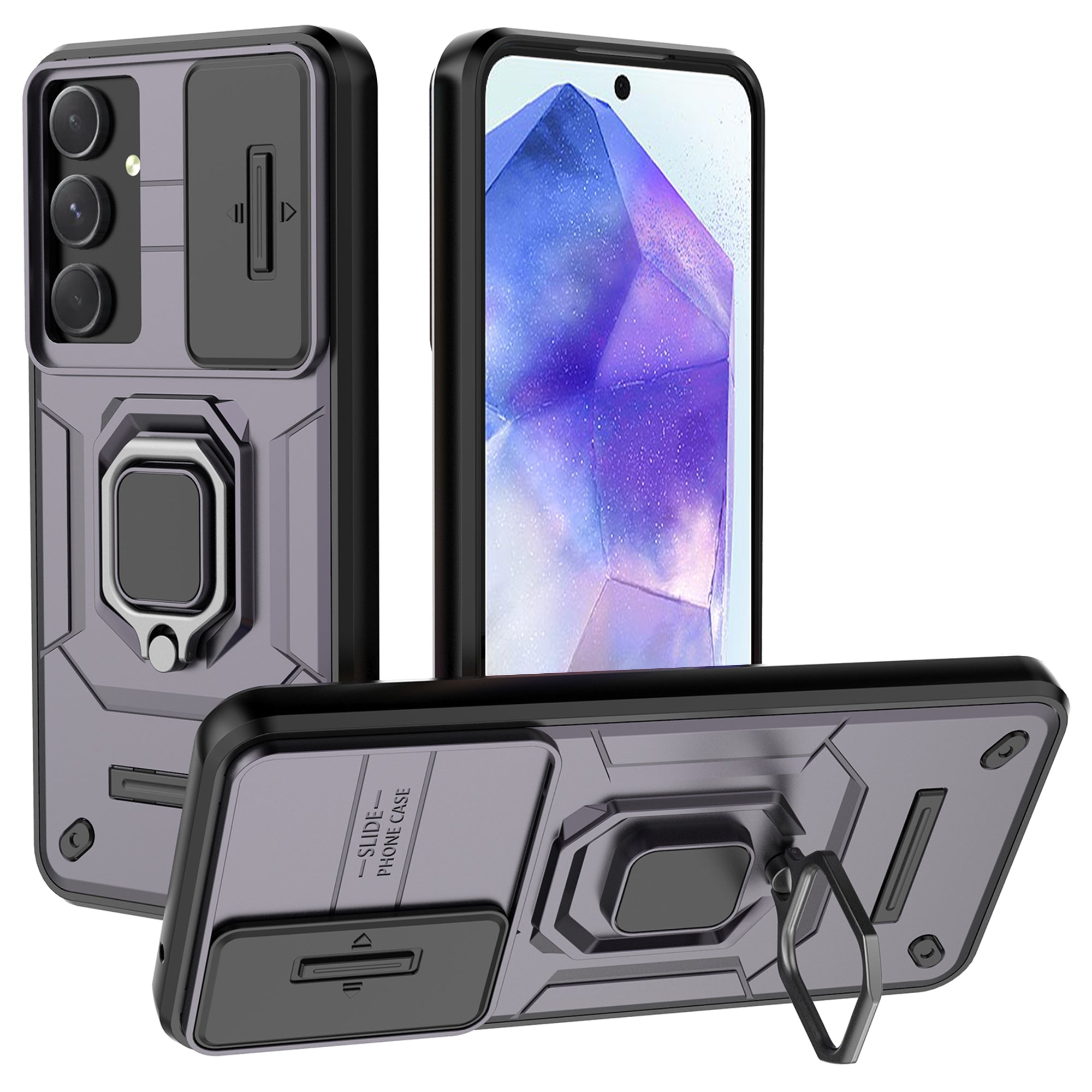 For Samsung Galaxy A55 5G Case PC+TPU Anti-scratch Phone Protective Cover with Slide Lens Cover