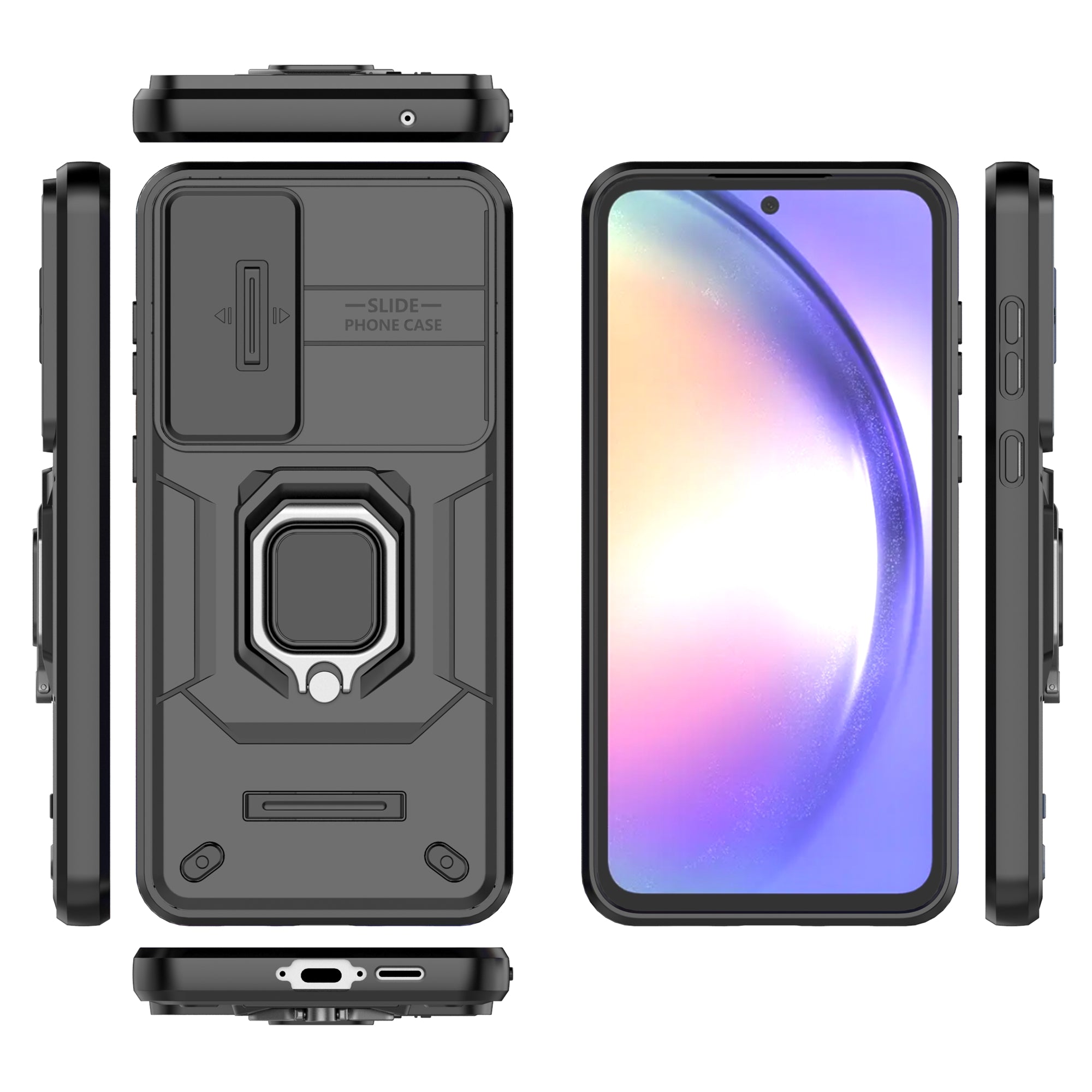 For Samsung Galaxy A35 5G Case PC+TPU Anti-drop Phone Cover with Slide Lens Lid