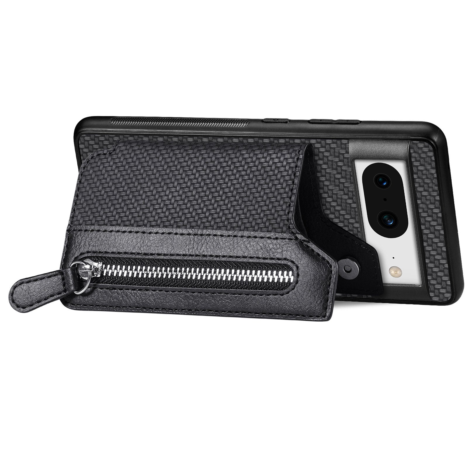 C1-04 For Google Pixel 8 Case Zipper Card Holder Leather Coated PC+TPU Phone Cover