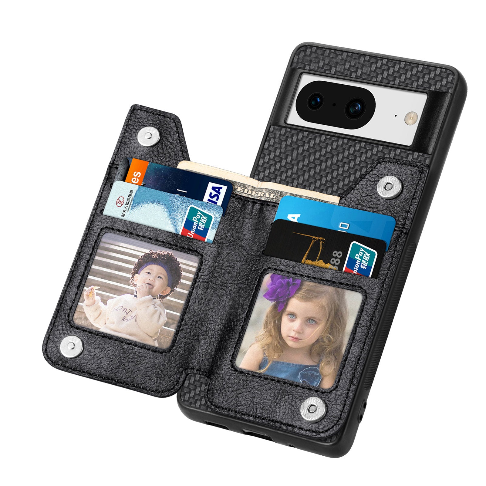 C1-04 For Google Pixel 8 Case Zipper Card Holder Leather Coated PC+TPU Phone Cover