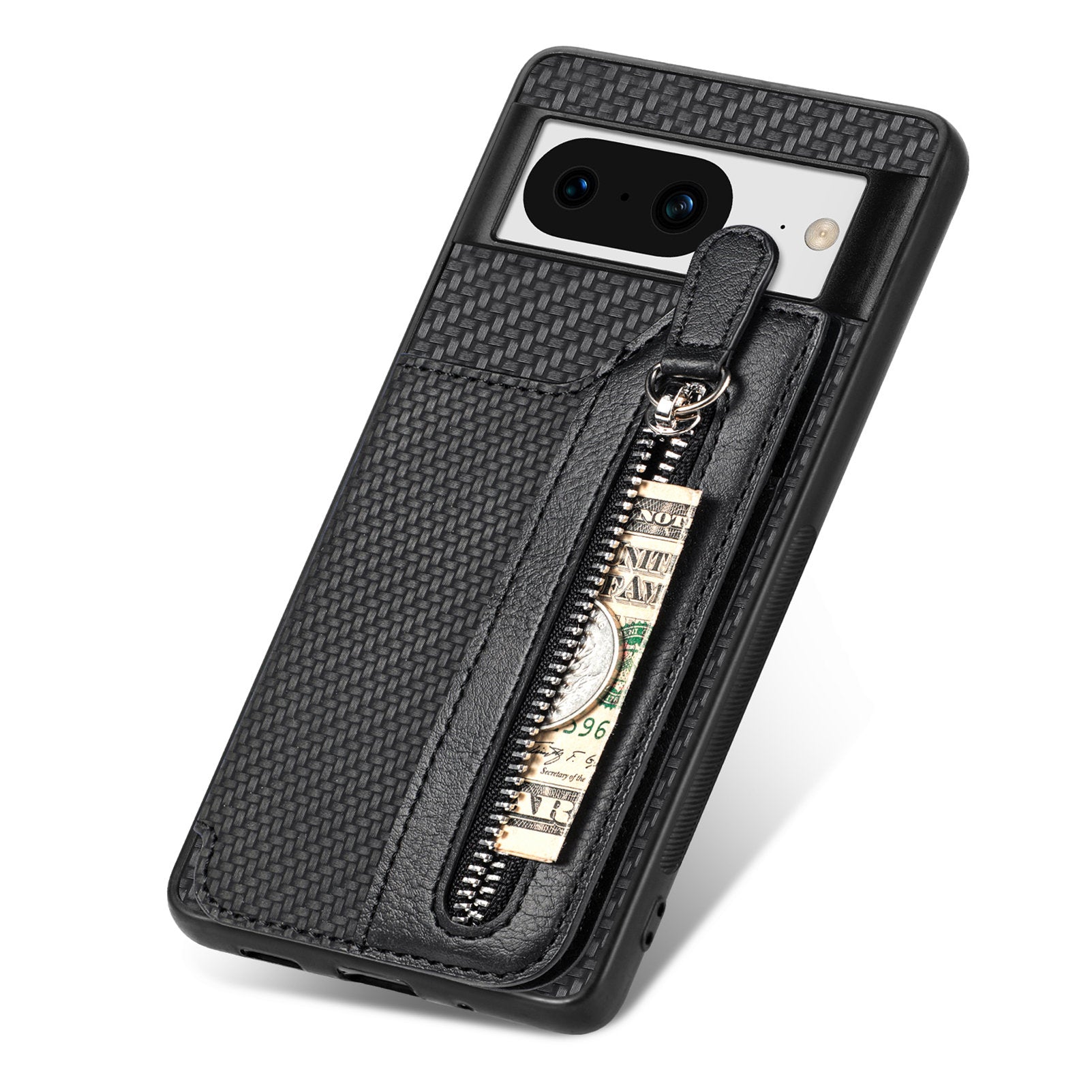C1-04 For Google Pixel 8 Case Zipper Card Holder Leather Coated PC+TPU Phone Cover