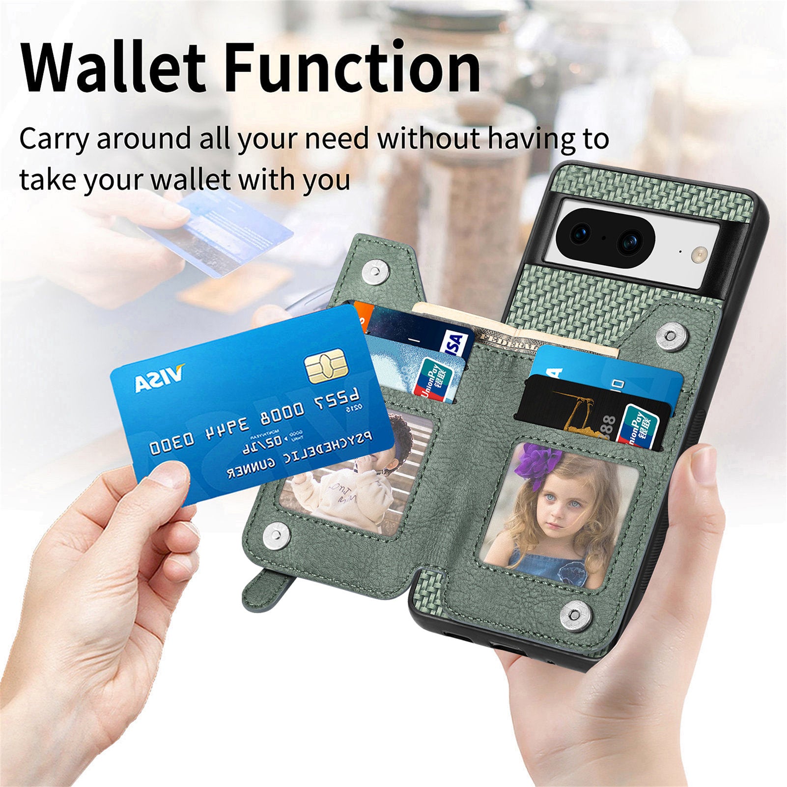 C1-04 For Google Pixel 8 Case Zipper Card Holder Leather Coated PC+TPU Phone Cover