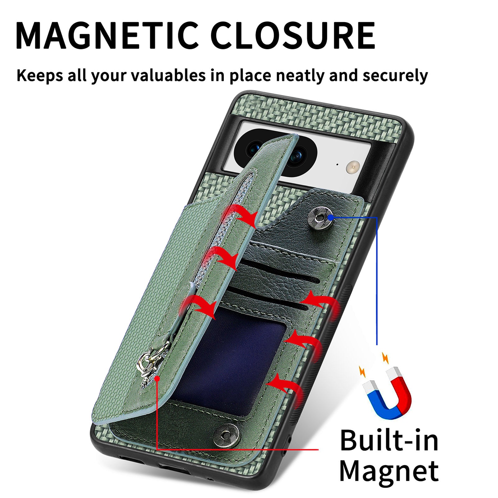 C1-04 For Google Pixel 8 Case Zipper Card Holder Leather Coated PC+TPU Phone Cover