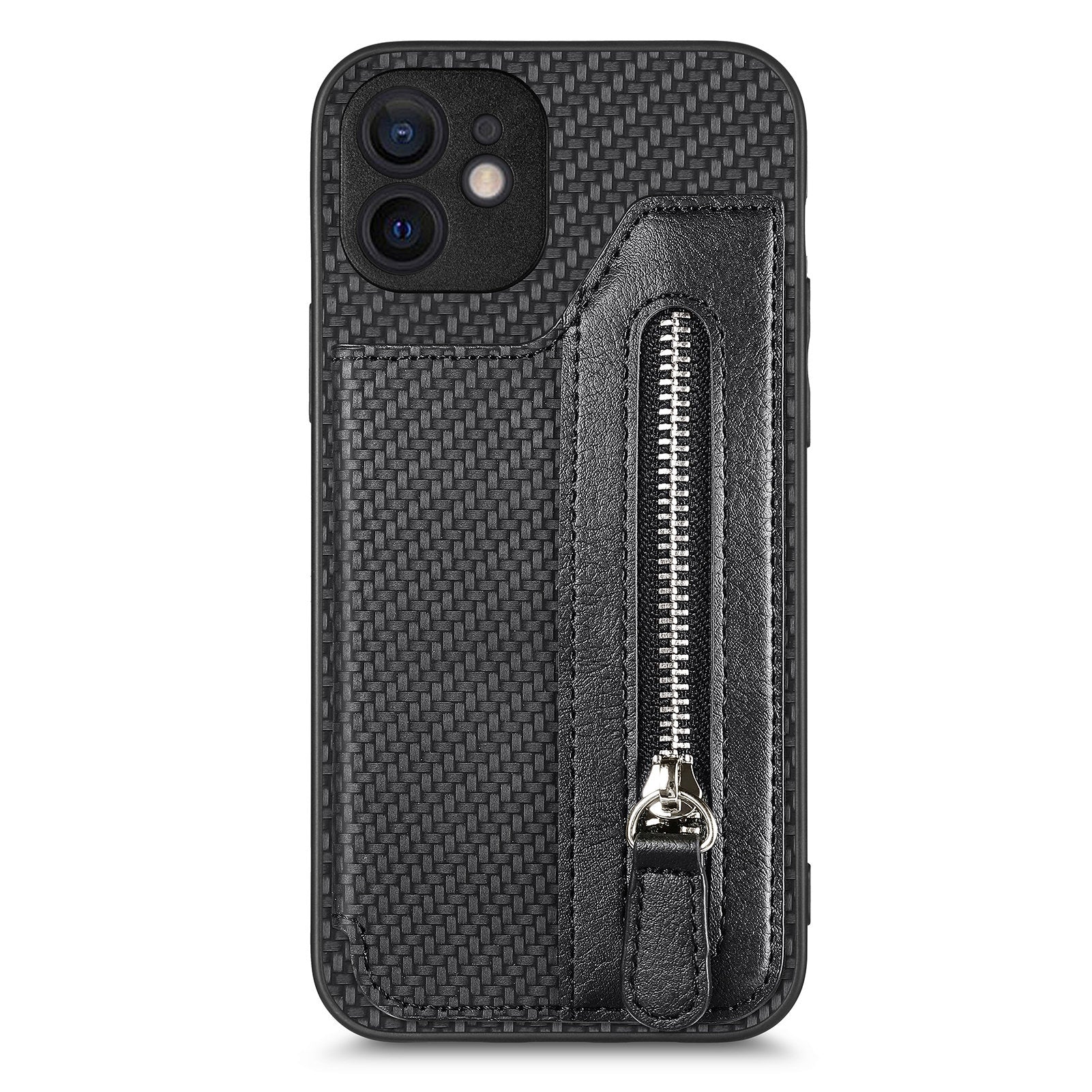 C1-04 For iPhone 12 Case Leather+PC+TPU Phone Cover with Zipper Wallet Kickstand