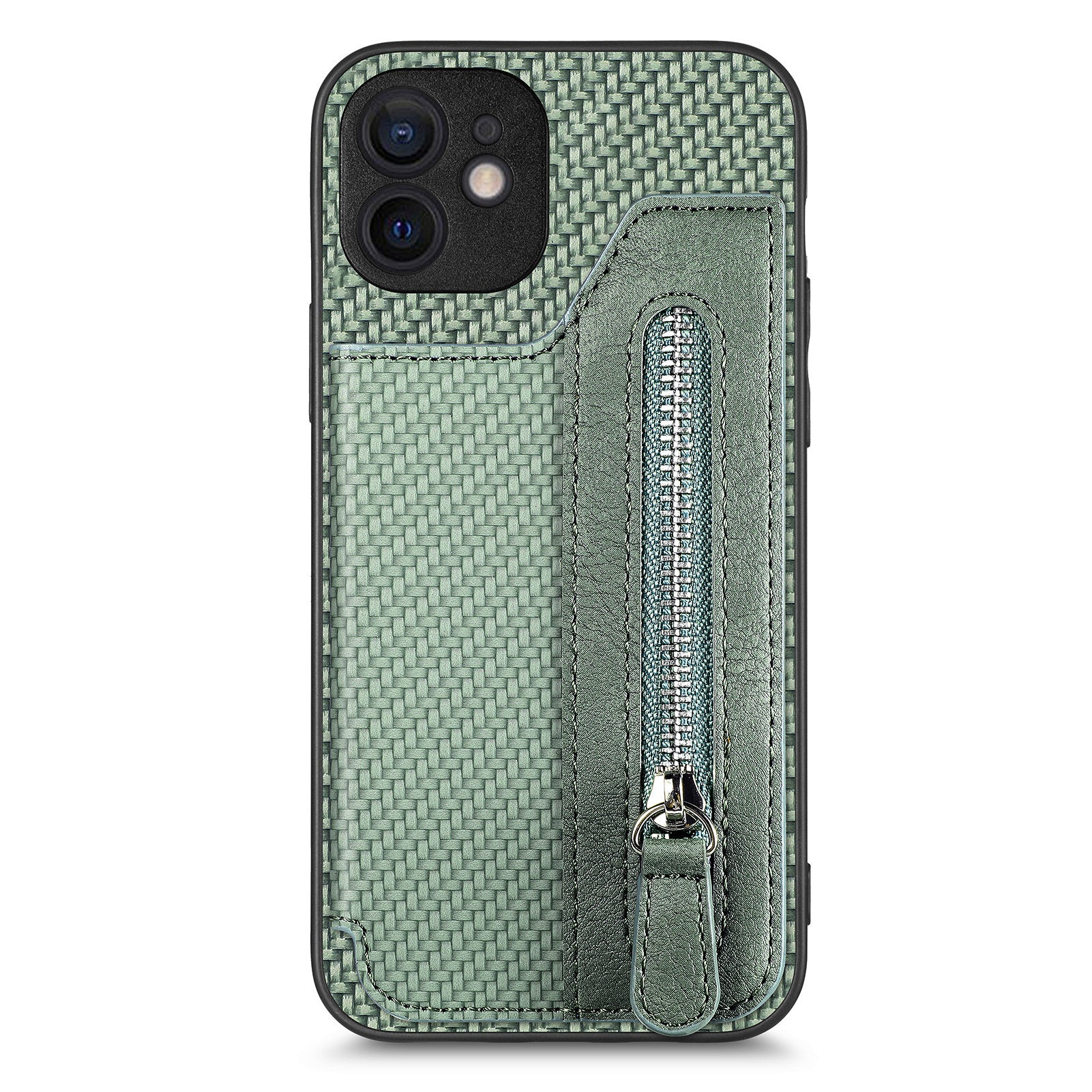 C1-04 For iPhone 12 Case Leather+PC+TPU Phone Cover with Zipper Wallet Kickstand