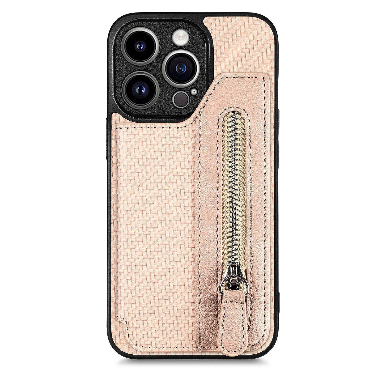 C1-04 For iPhone 13 Pro Max 6.7 inch Case Zipper Pocket Kickstand Back Phone Shell