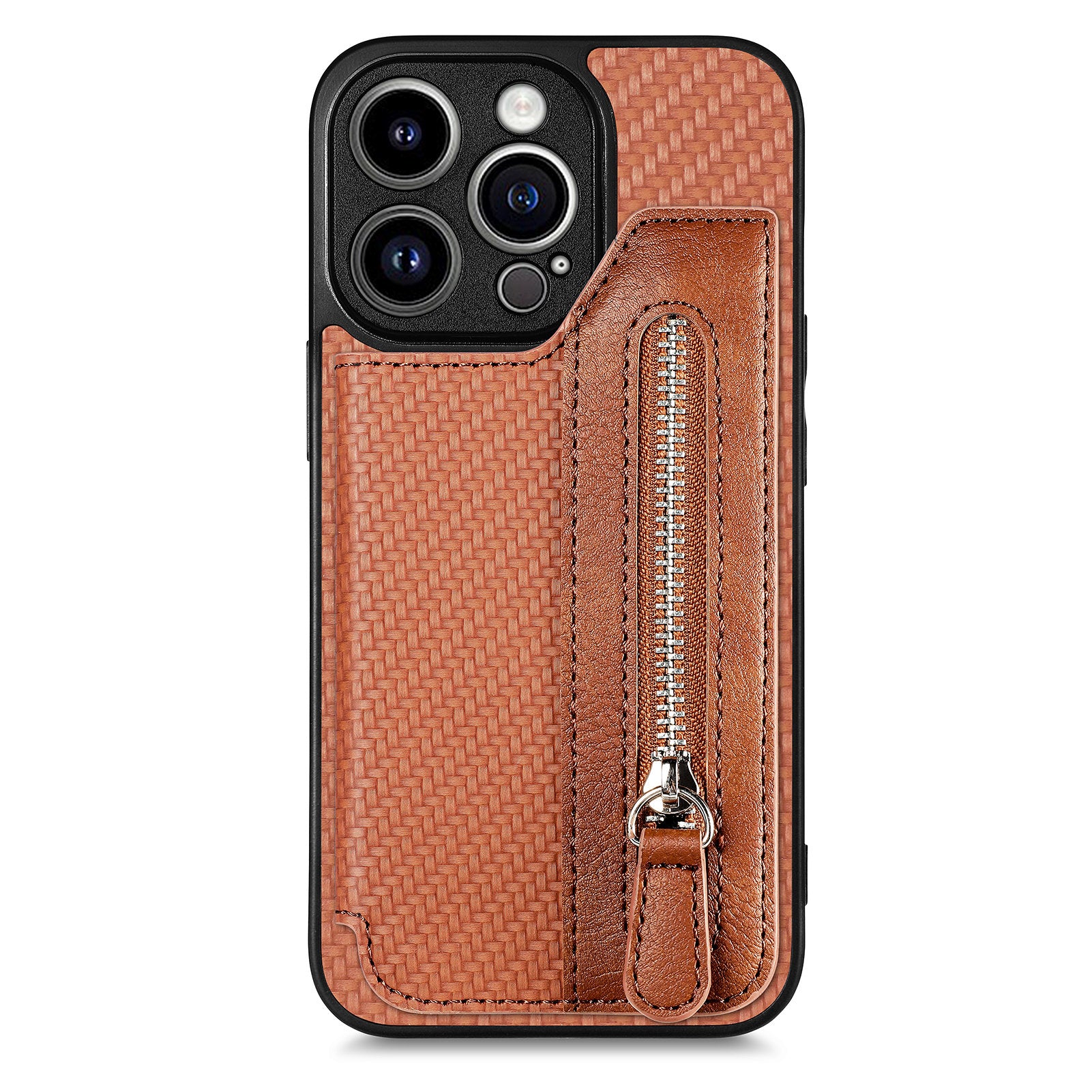 C1-04 For iPhone 13 Pro Max 6.7 inch Case Zipper Pocket Kickstand Back Phone Shell