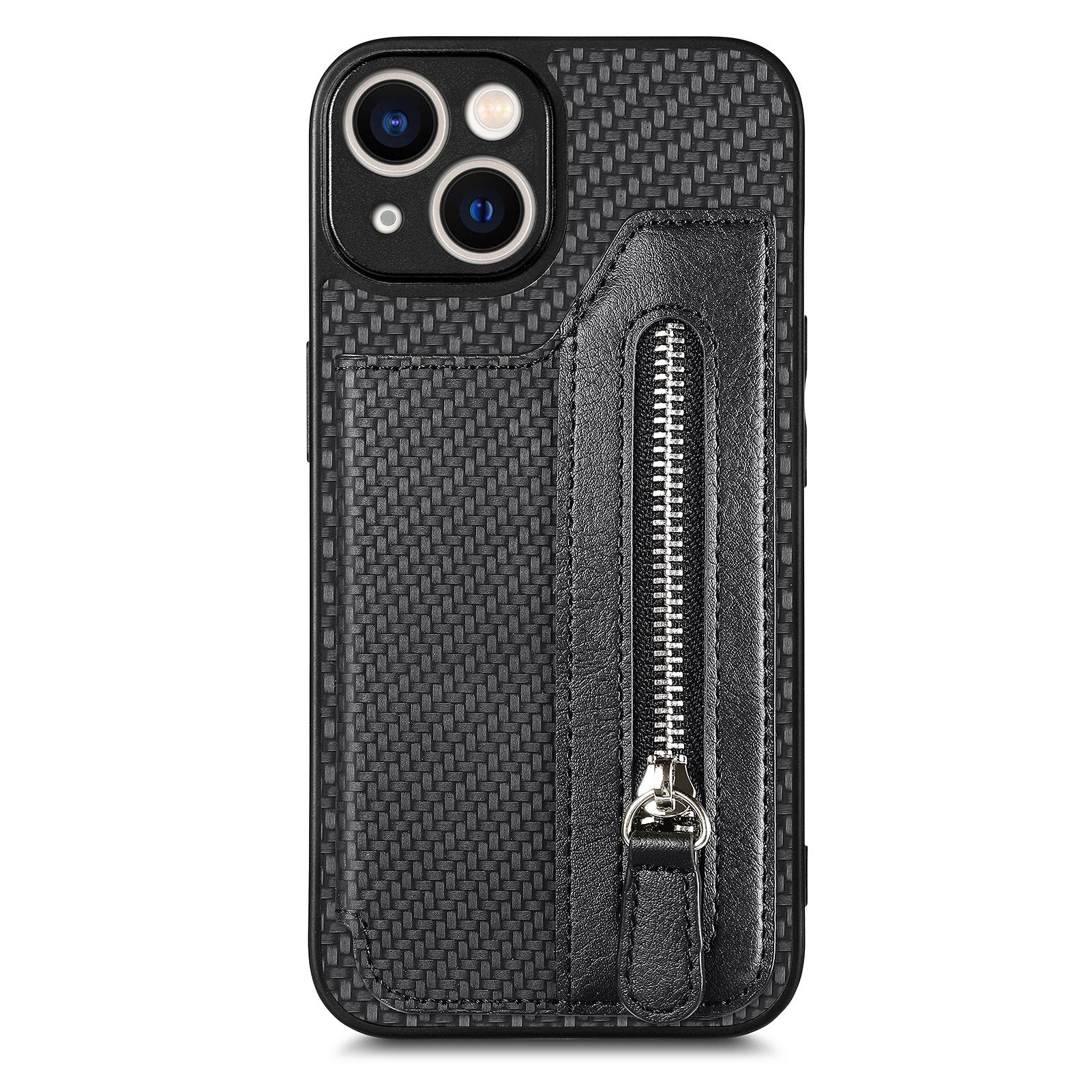 C1-04 For iPhone 13 Case PU Leather+PC+TPU Zipper Pocket Phone Cover with Card Holder