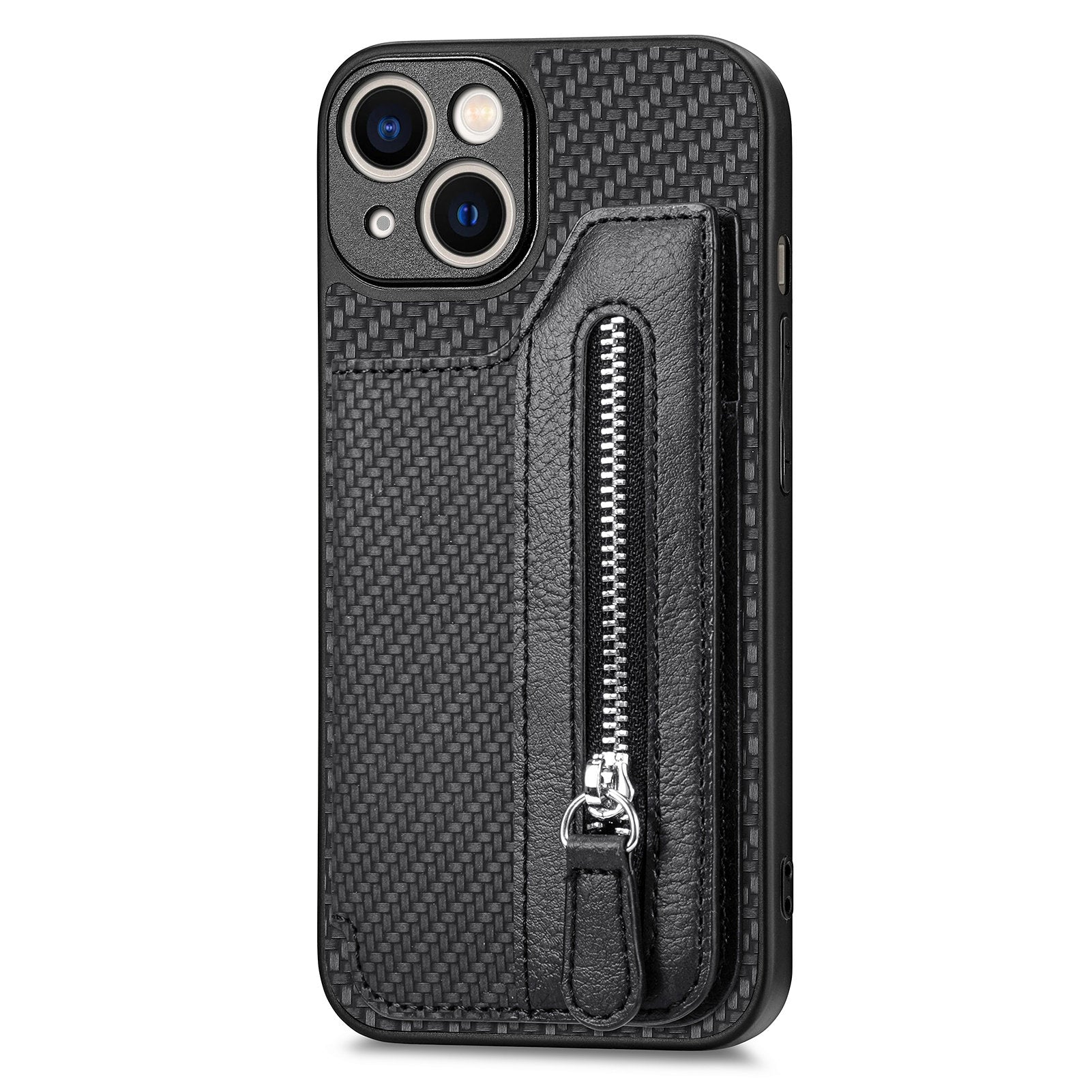 C1-04 For iPhone 13 Case PU Leather+PC+TPU Zipper Pocket Phone Cover with Card Holder