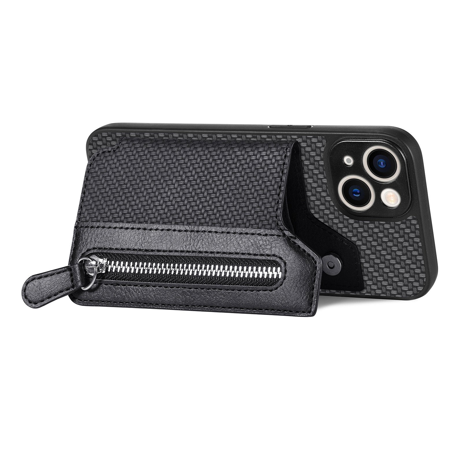 C1-04 For iPhone 13 Case PU Leather+PC+TPU Zipper Pocket Phone Cover with Card Holder