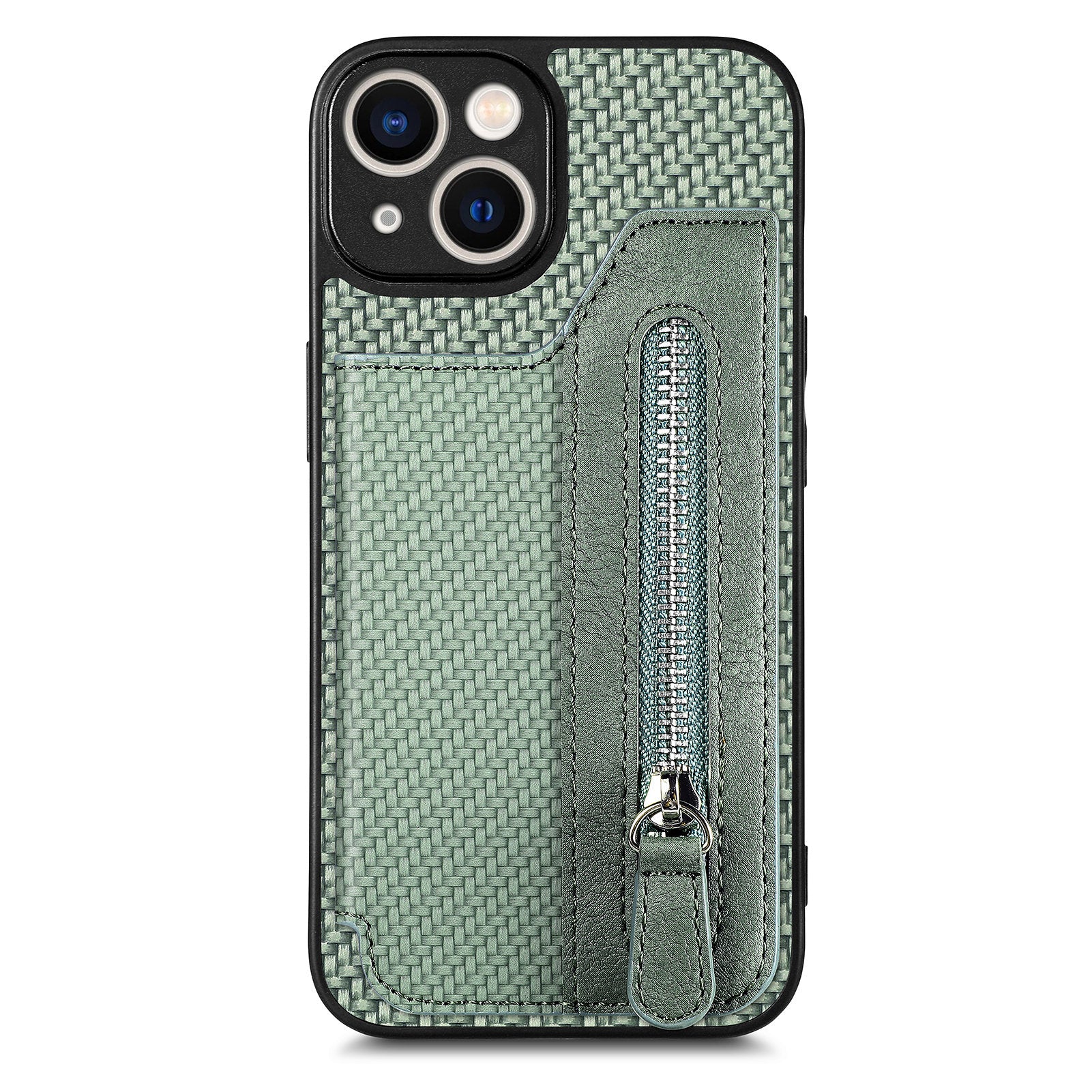 C1-04 For iPhone 13 Case PU Leather+PC+TPU Zipper Pocket Phone Cover with Card Holder