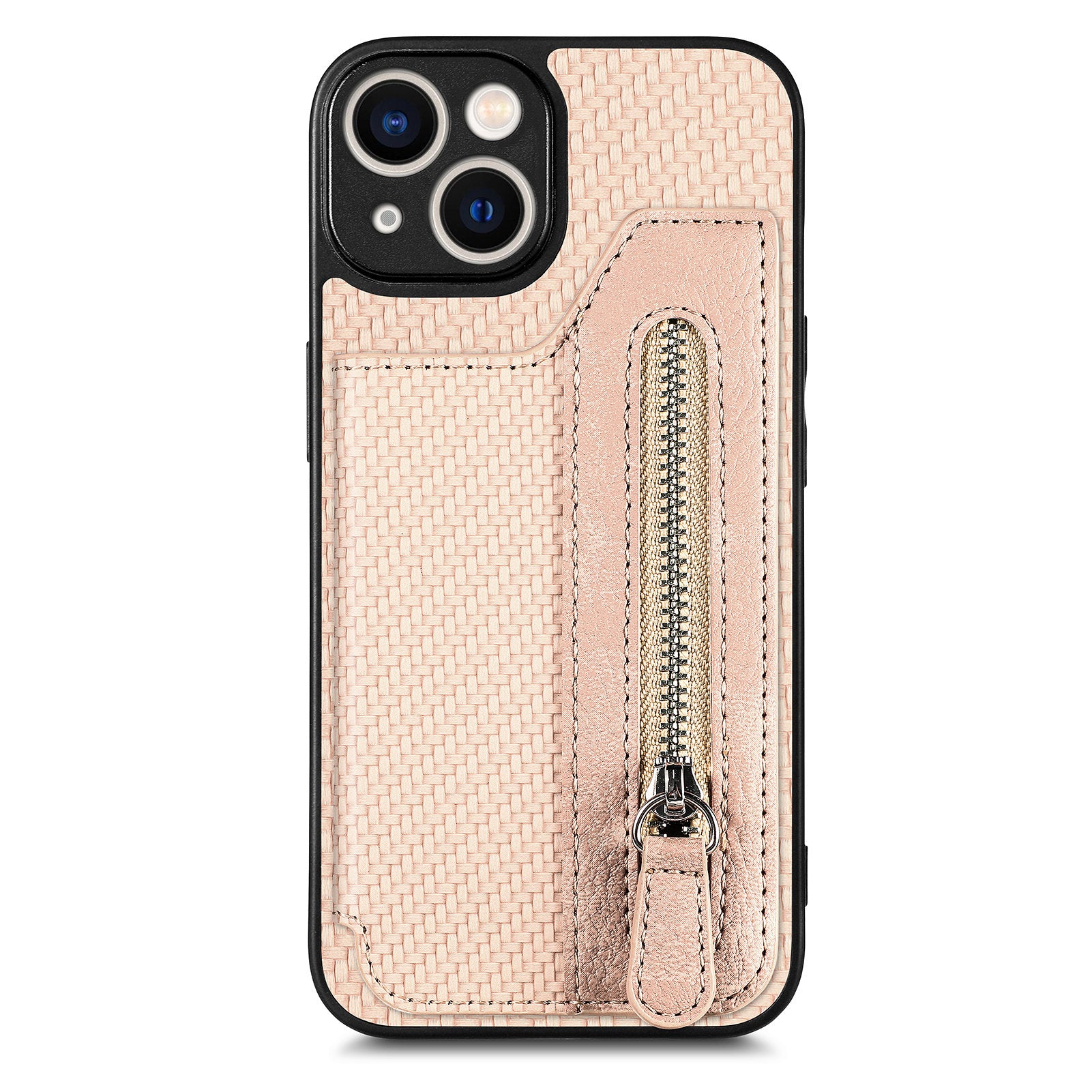 C1-04 For iPhone 13 Case PU Leather+PC+TPU Zipper Pocket Phone Cover with Card Holder