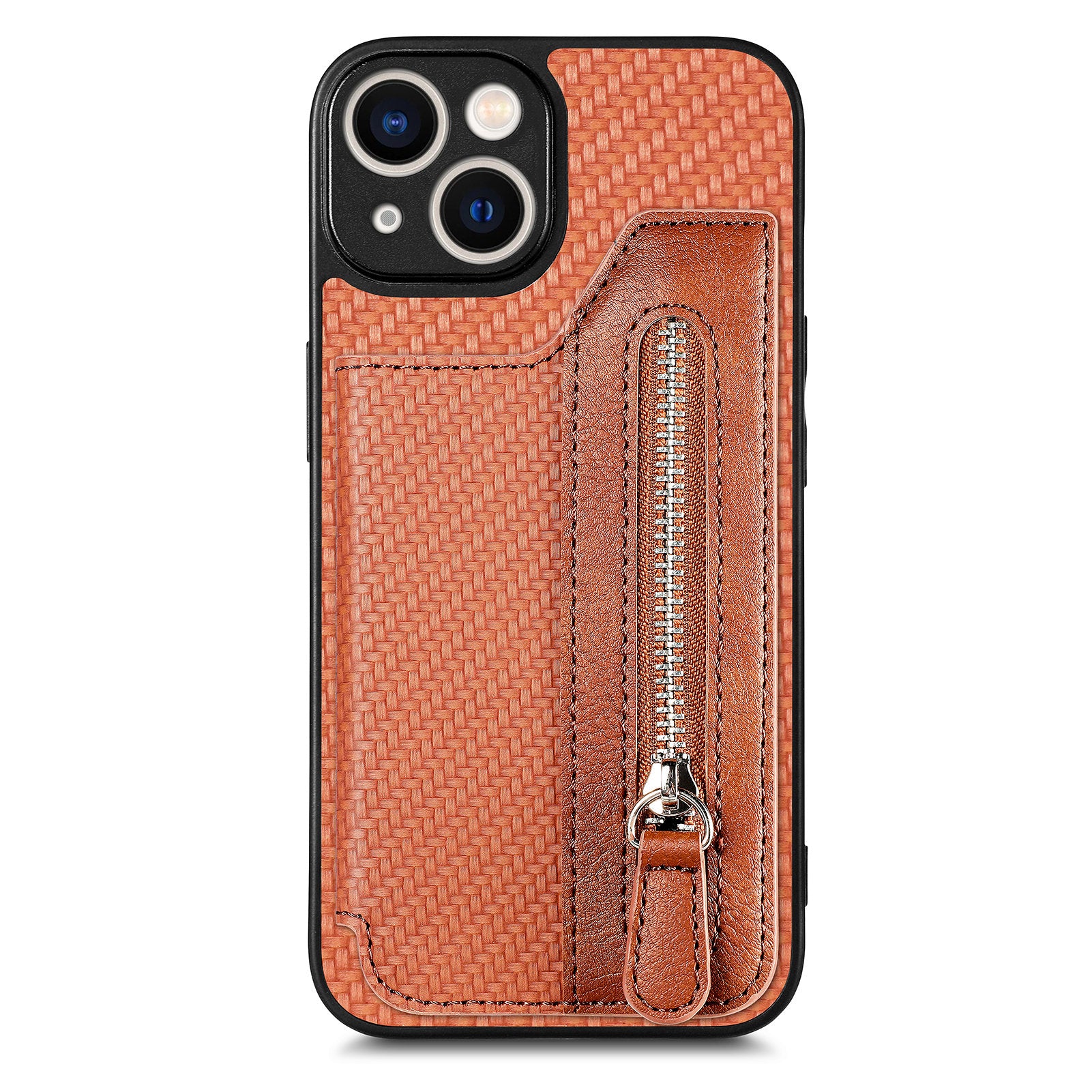 C1-04 For iPhone 13 Case PU Leather+PC+TPU Zipper Pocket Phone Cover with Card Holder
