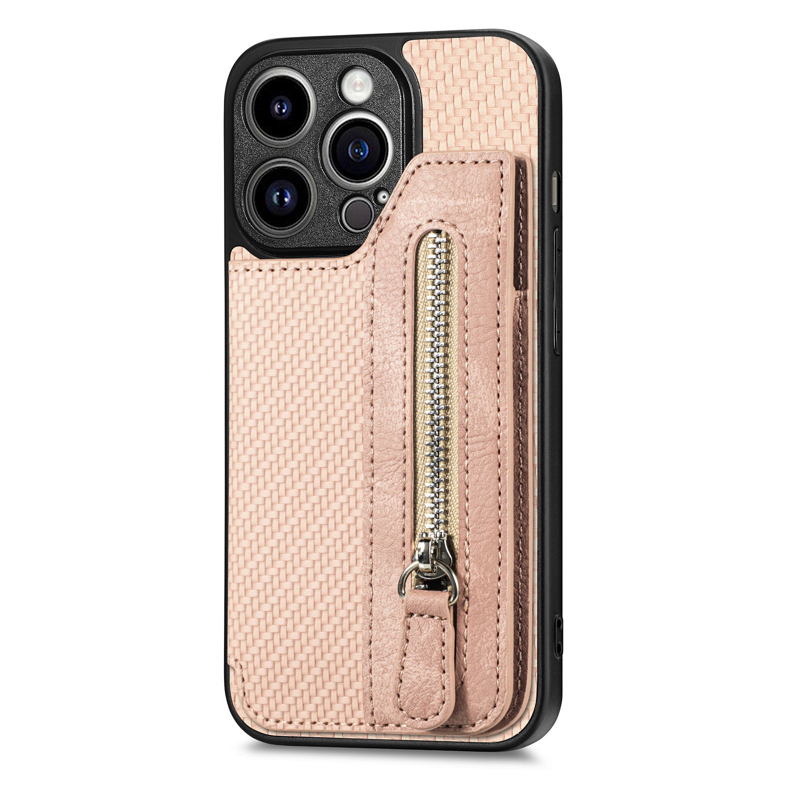 C1-04 For iPhone 14 Pro Case Leather Zipper Pocket Phone Cover with Kickstand