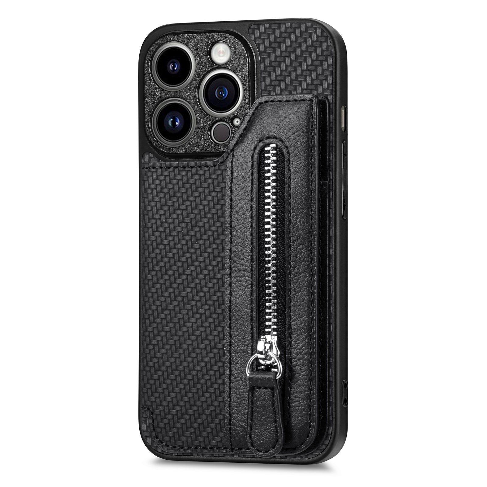 C1-04 For iPhone 14 Pro Max Zipper Wallet Phone Case Kickstand PU+PC+TPU Protection Cover