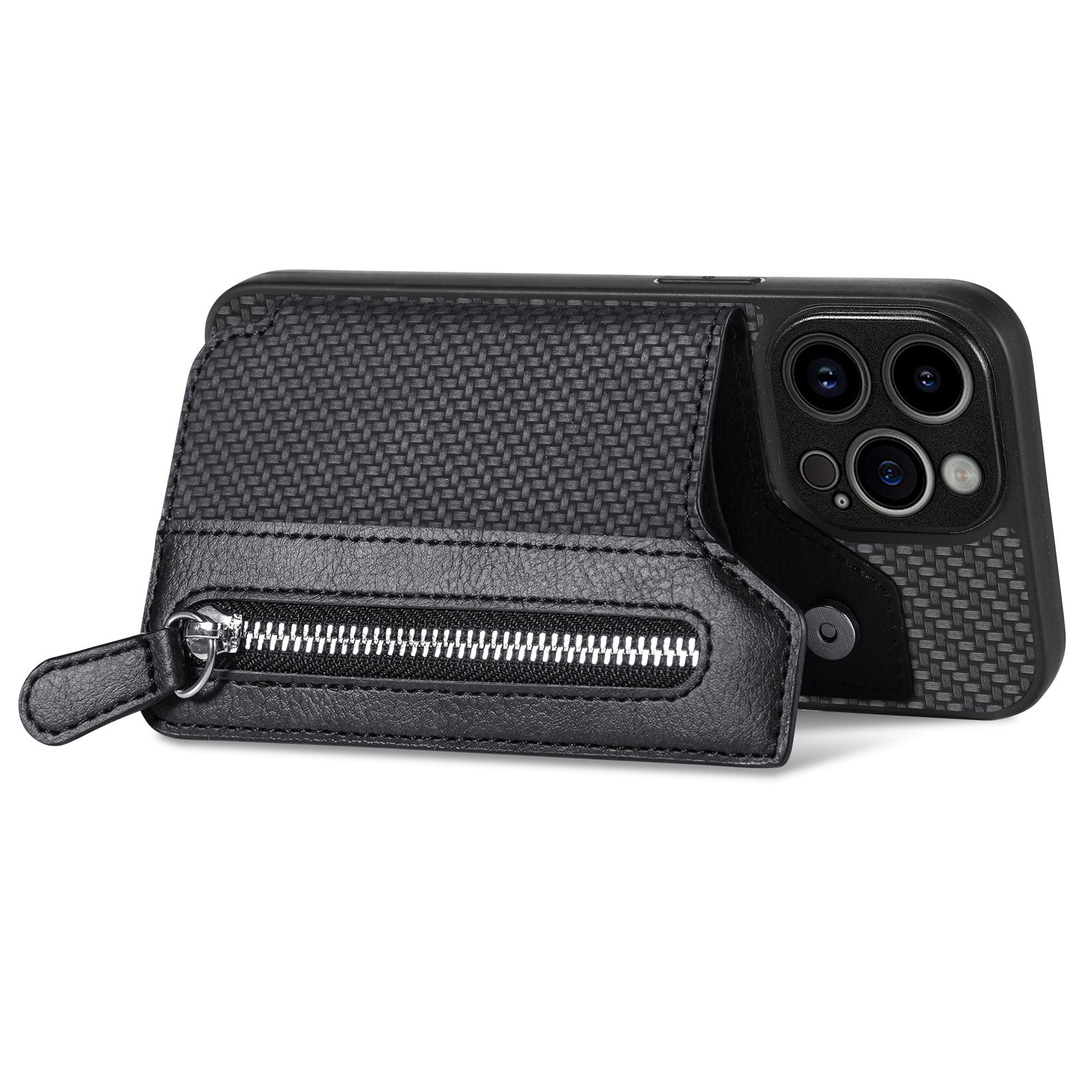 C1-04 For iPhone 14 Pro Max Zipper Wallet Phone Case Kickstand PU+PC+TPU Protection Cover