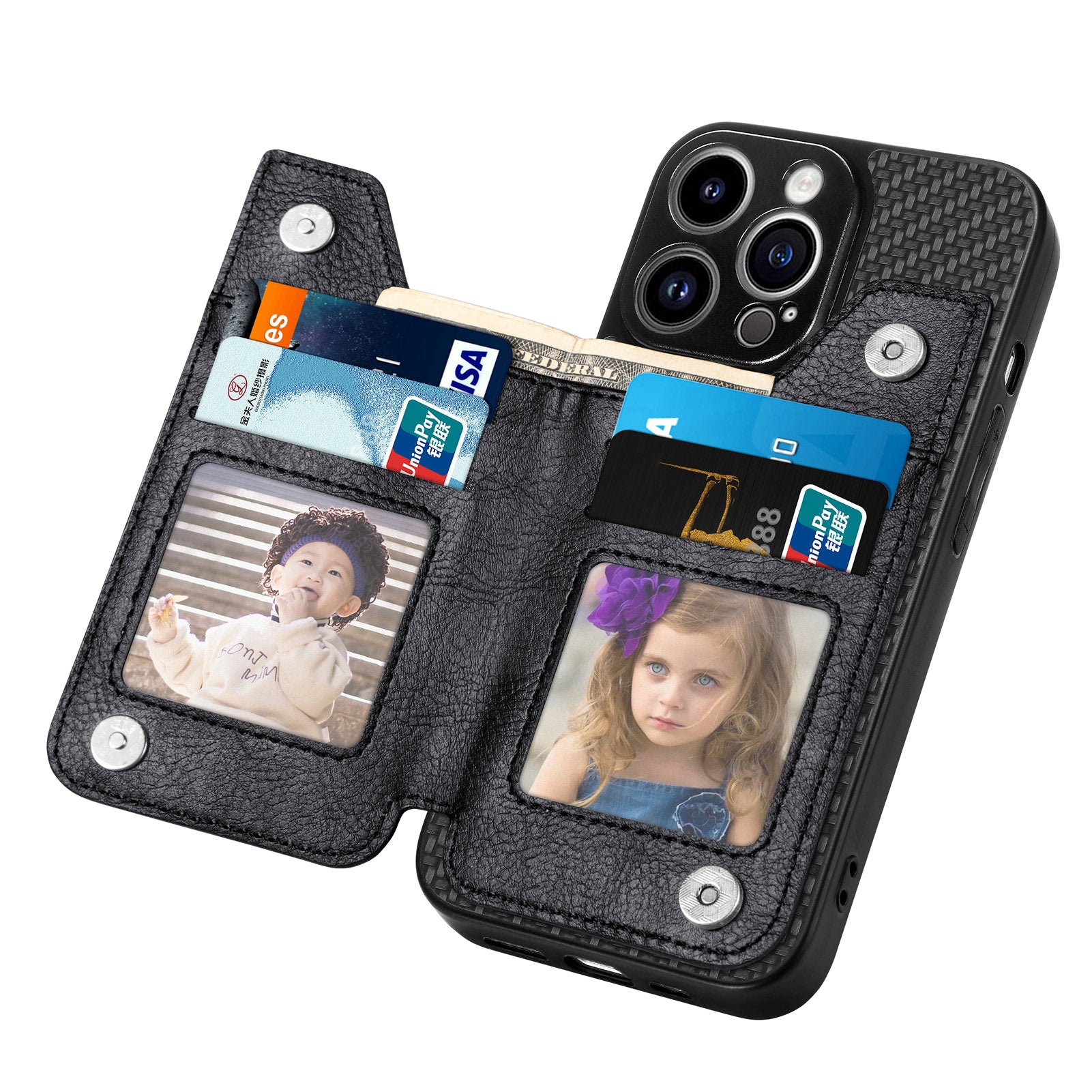 C1-04 For iPhone 14 Pro Max Zipper Wallet Phone Case Kickstand PU+PC+TPU Protection Cover