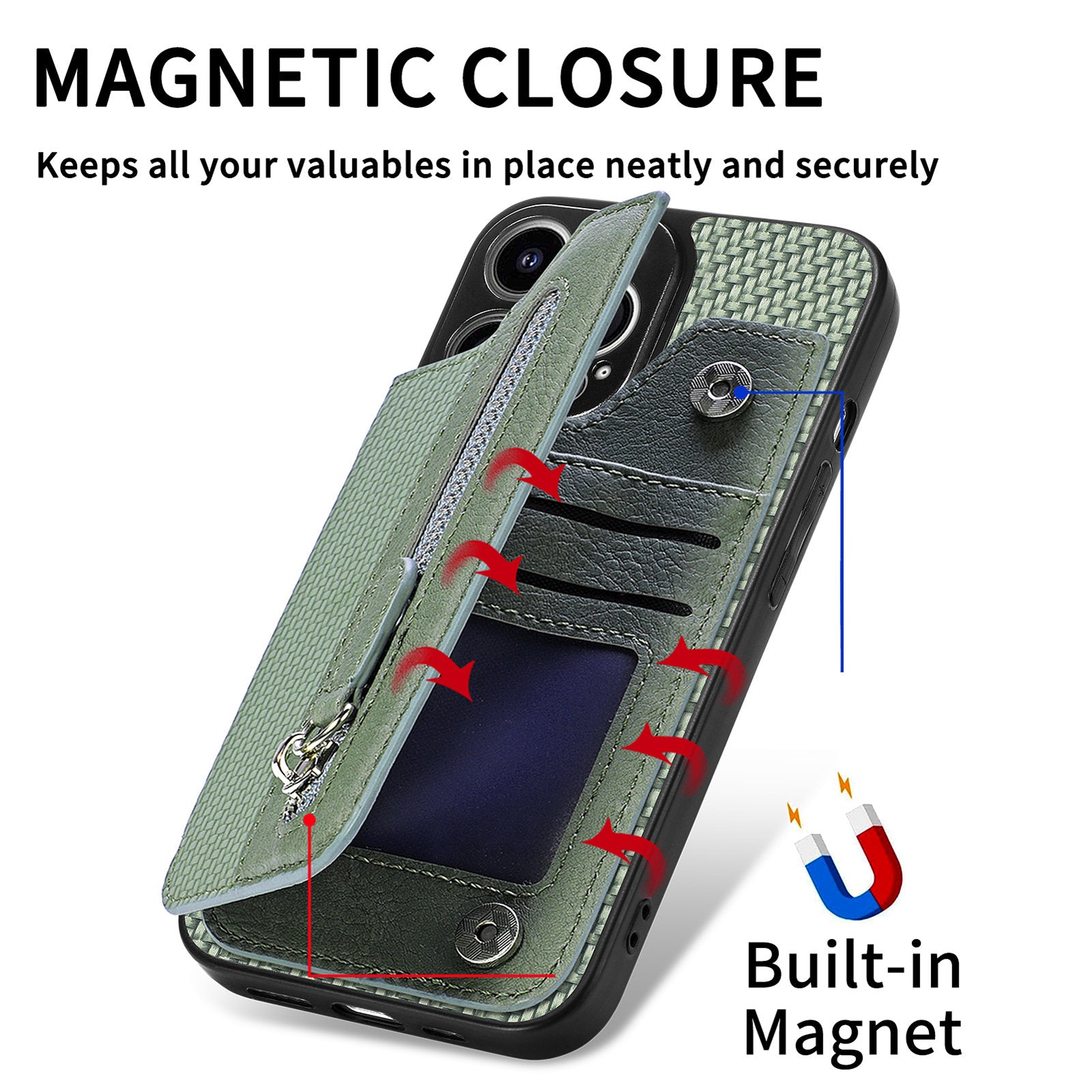 C1-04 For iPhone 14 Pro Max Zipper Wallet Phone Case Kickstand PU+PC+TPU Protection Cover