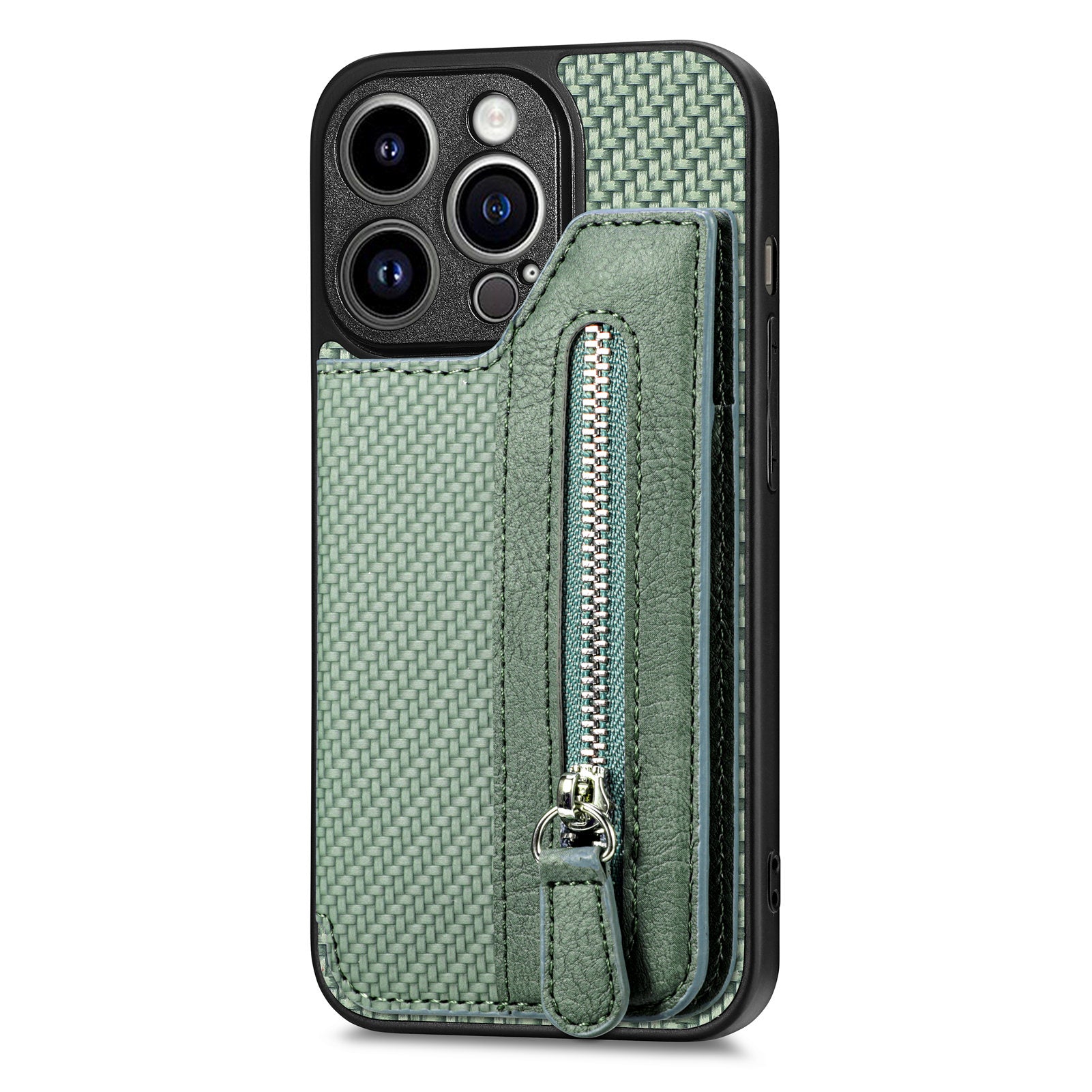 C1-04 For iPhone 14 Pro Max Zipper Wallet Phone Case Kickstand PU+PC+TPU Protection Cover