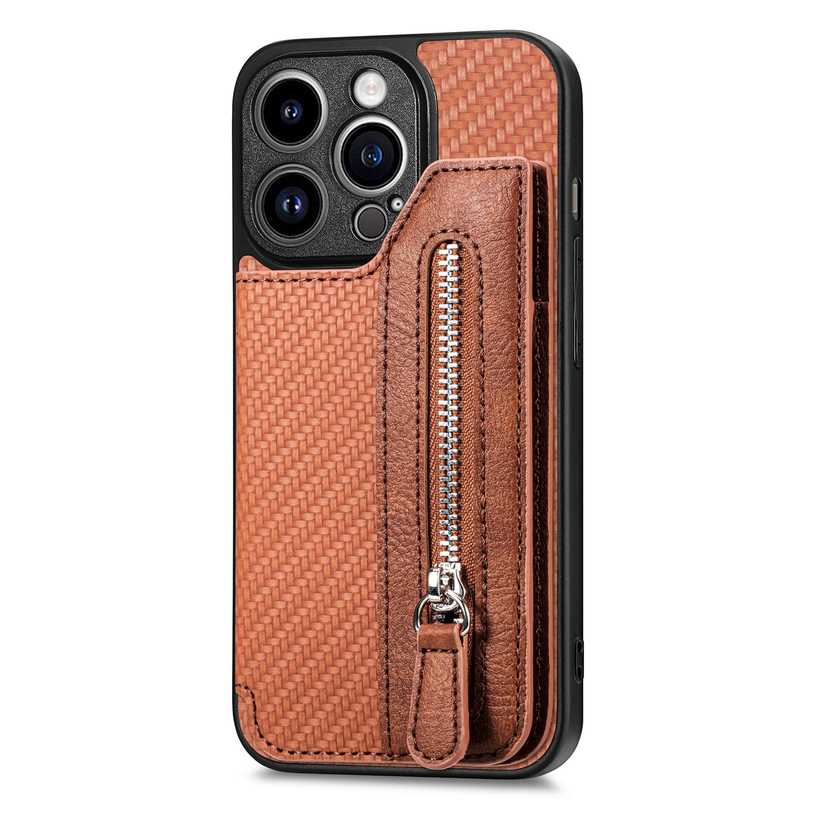 C1-04 For iPhone 14 Pro Max Zipper Wallet Phone Case Kickstand PU+PC+TPU Protection Cover