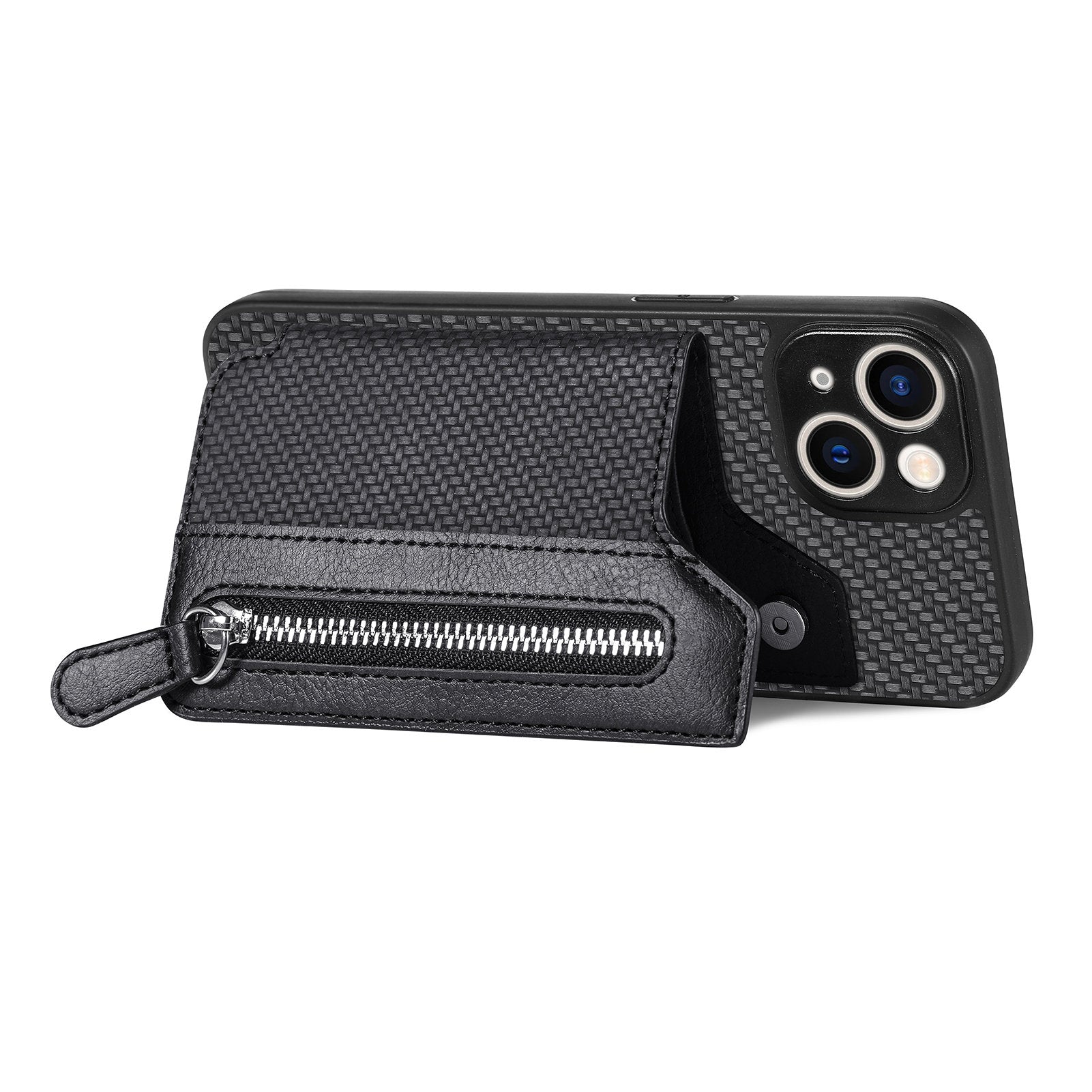 C1-04 For iPhone 14 Zipper Pocket PU Leather+PC+TPU Case Phone Cover with Card Holder