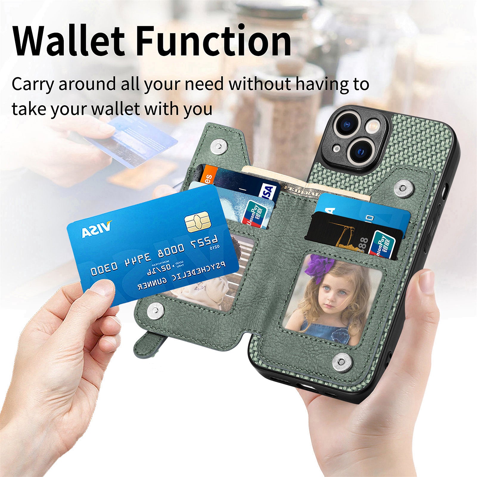 C1-04 For iPhone 14 Zipper Pocket PU Leather+PC+TPU Case Phone Cover with Card Holder