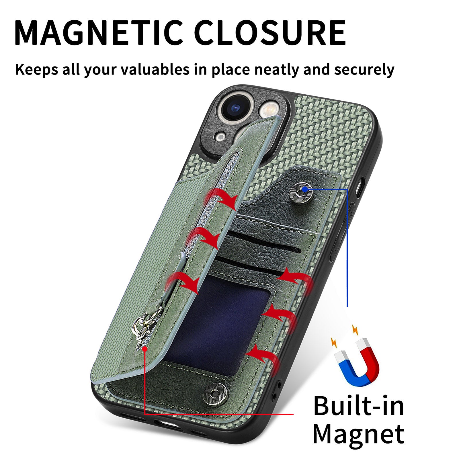 C1-04 For iPhone 14 Zipper Pocket PU Leather+PC+TPU Case Phone Cover with Card Holder