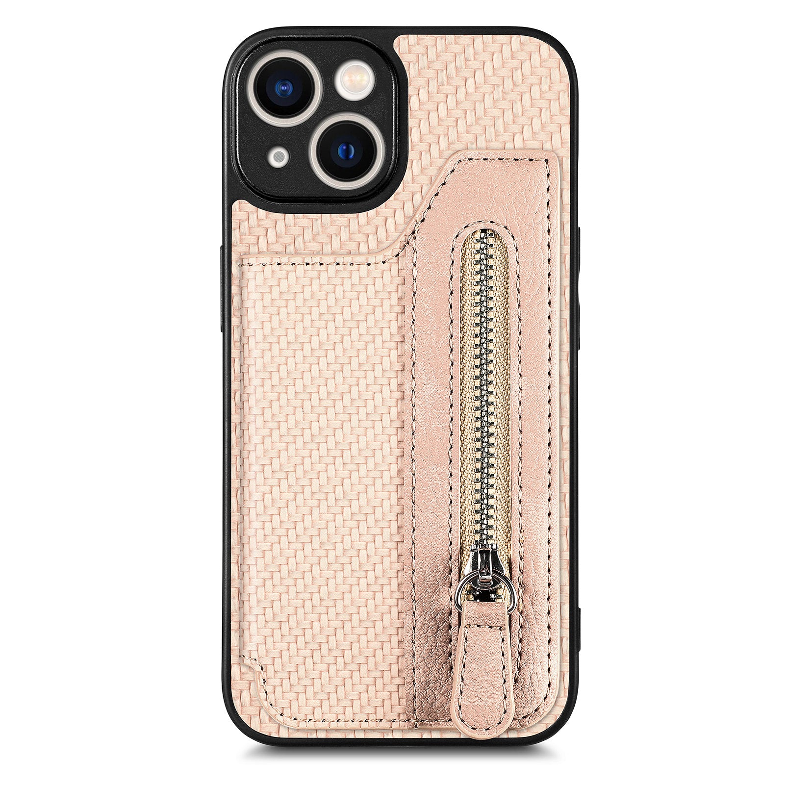 C1-04 For iPhone 14 Zipper Pocket PU Leather+PC+TPU Case Phone Cover with Card Holder