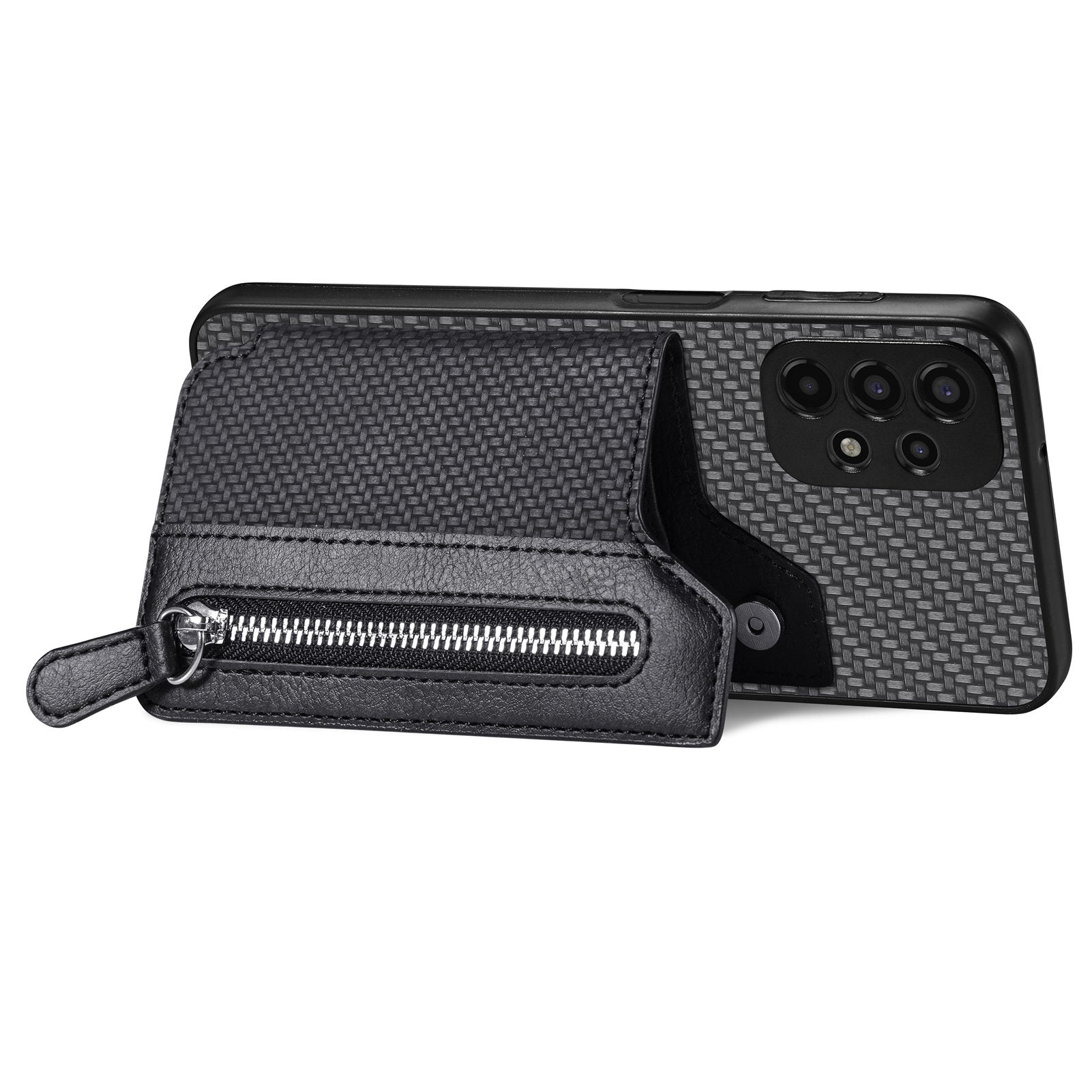 C1-04 For Samsung Galaxy A13 4G Case Carbon Fiber Texture Leather+PC+TPU Zipper Phone Cover