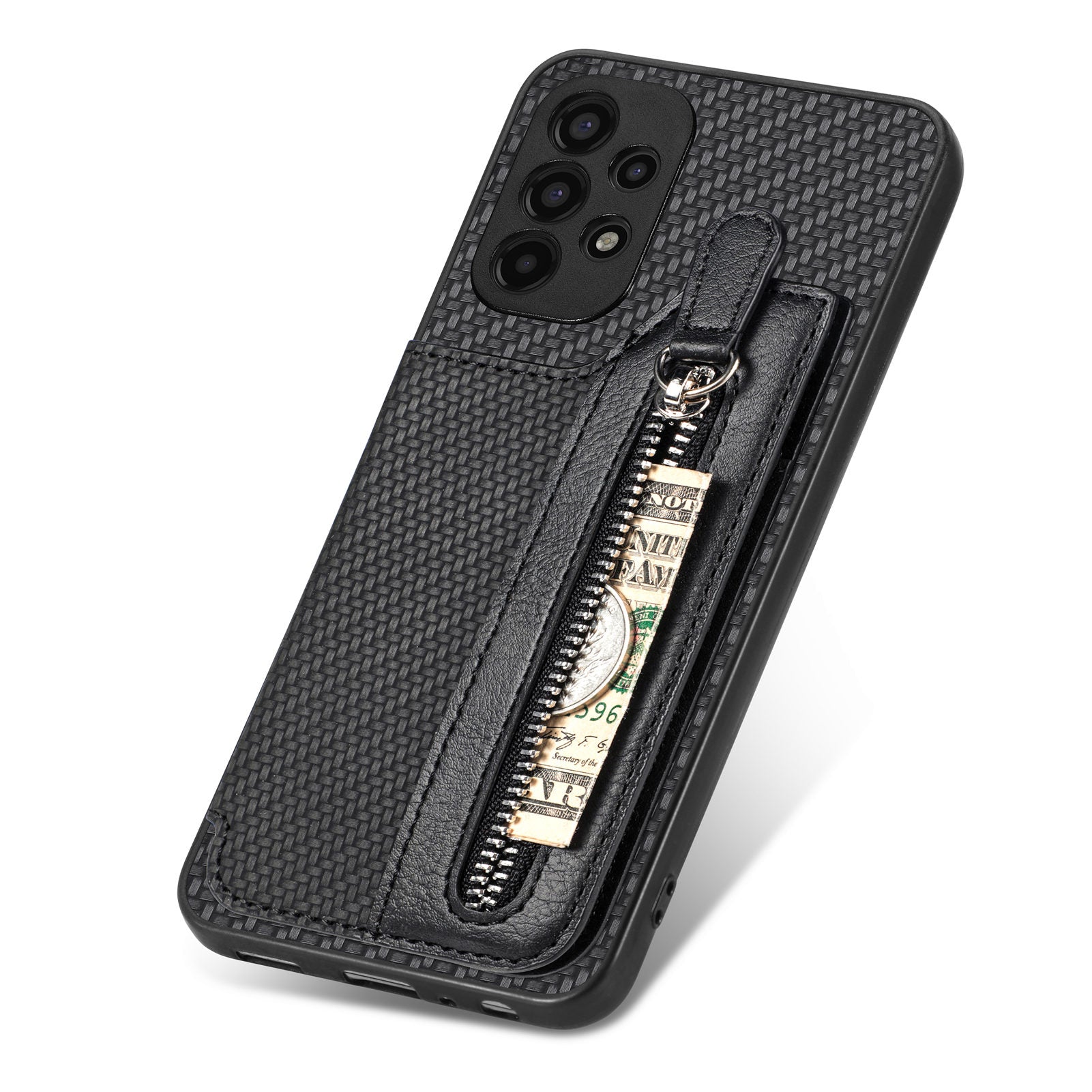 C1-04 For Samsung Galaxy A13 4G Case Carbon Fiber Texture Leather+PC+TPU Zipper Phone Cover