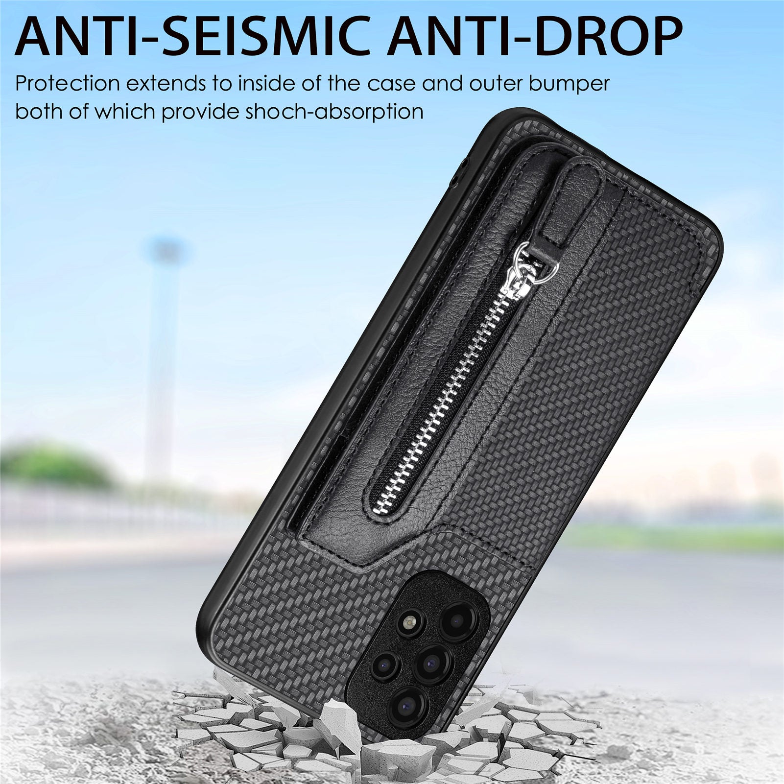 C1-04 For Samsung Galaxy A13 4G Case Carbon Fiber Texture Leather+PC+TPU Zipper Phone Cover