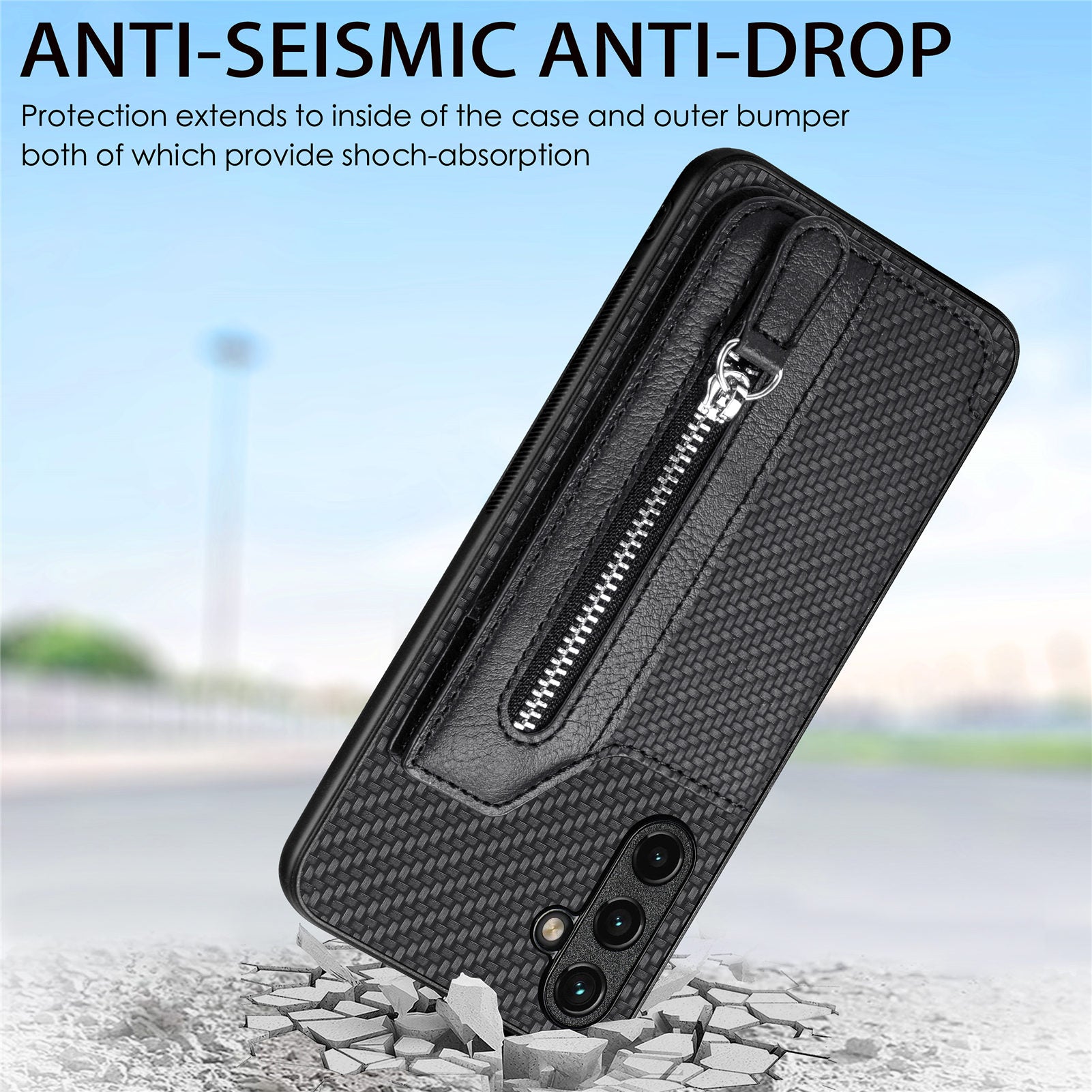 C1-04 For Samsung Galaxy A15 4G / 5G Case Zipper Pocket Kickstand Leather Back Cover