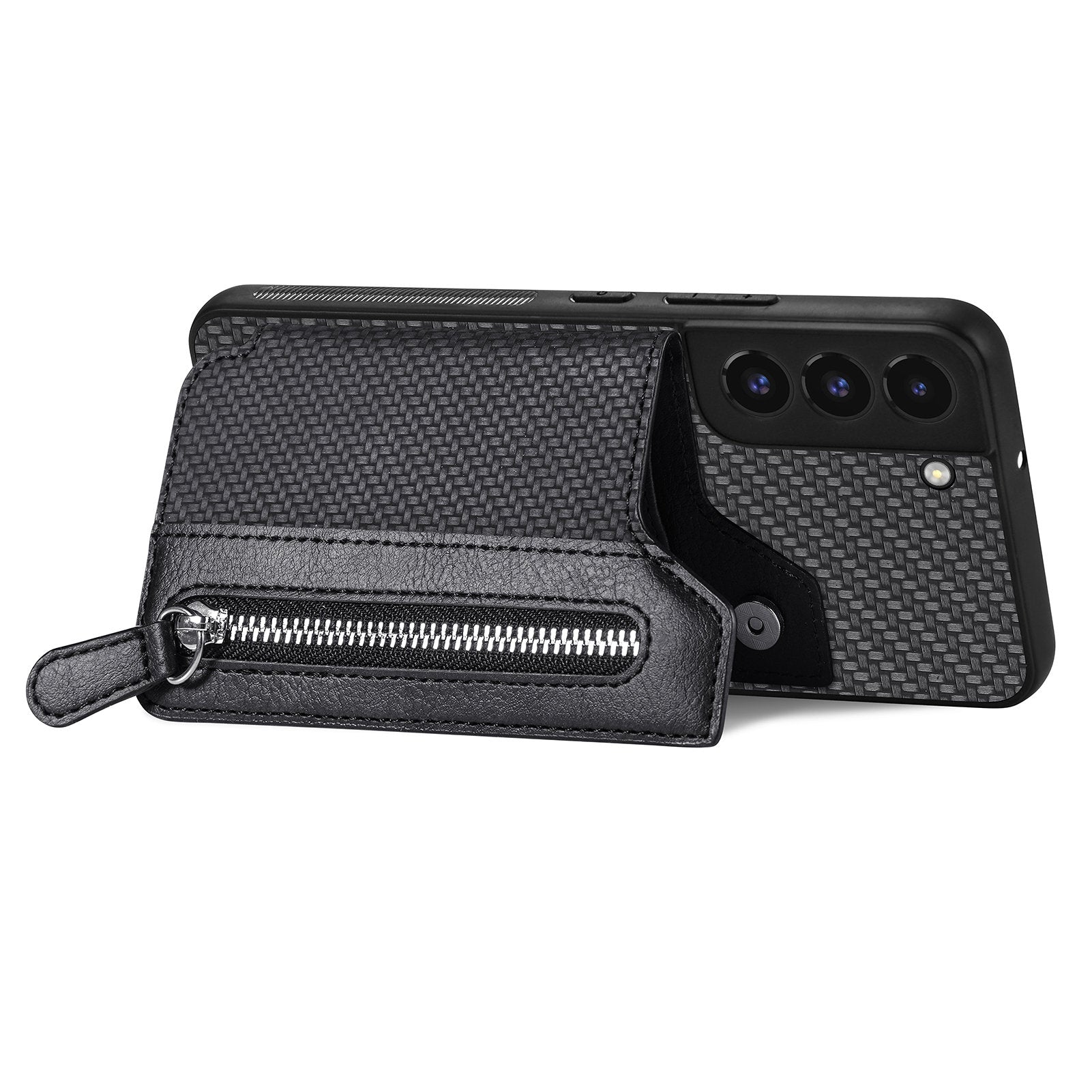 C1-04 For Samsung Galaxy S22 5G Wallet Case Anti-Drop Kickstand PU+PC+TPU Phone Cover