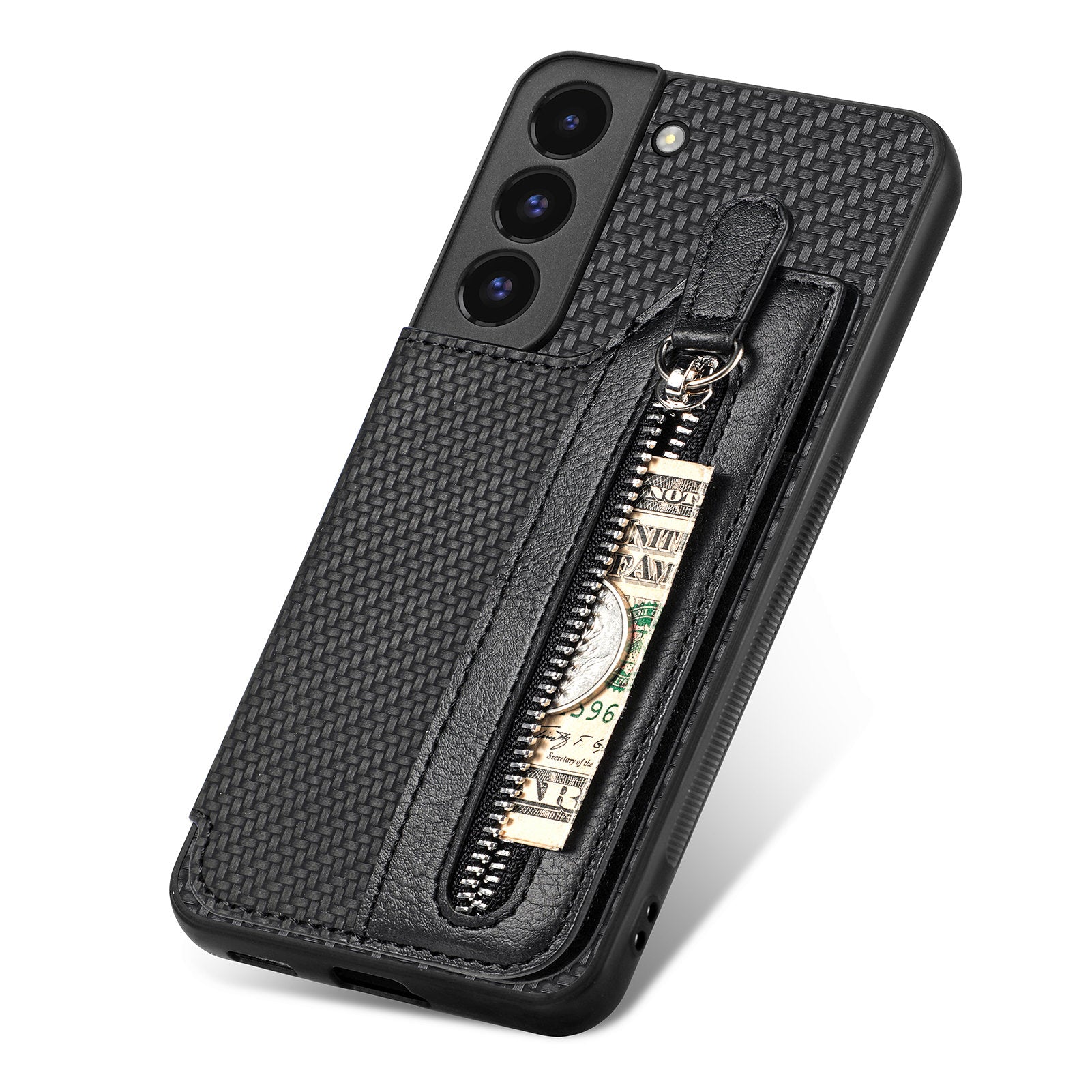 C1-04 For Samsung Galaxy S22 5G Wallet Case Anti-Drop Kickstand PU+PC+TPU Phone Cover