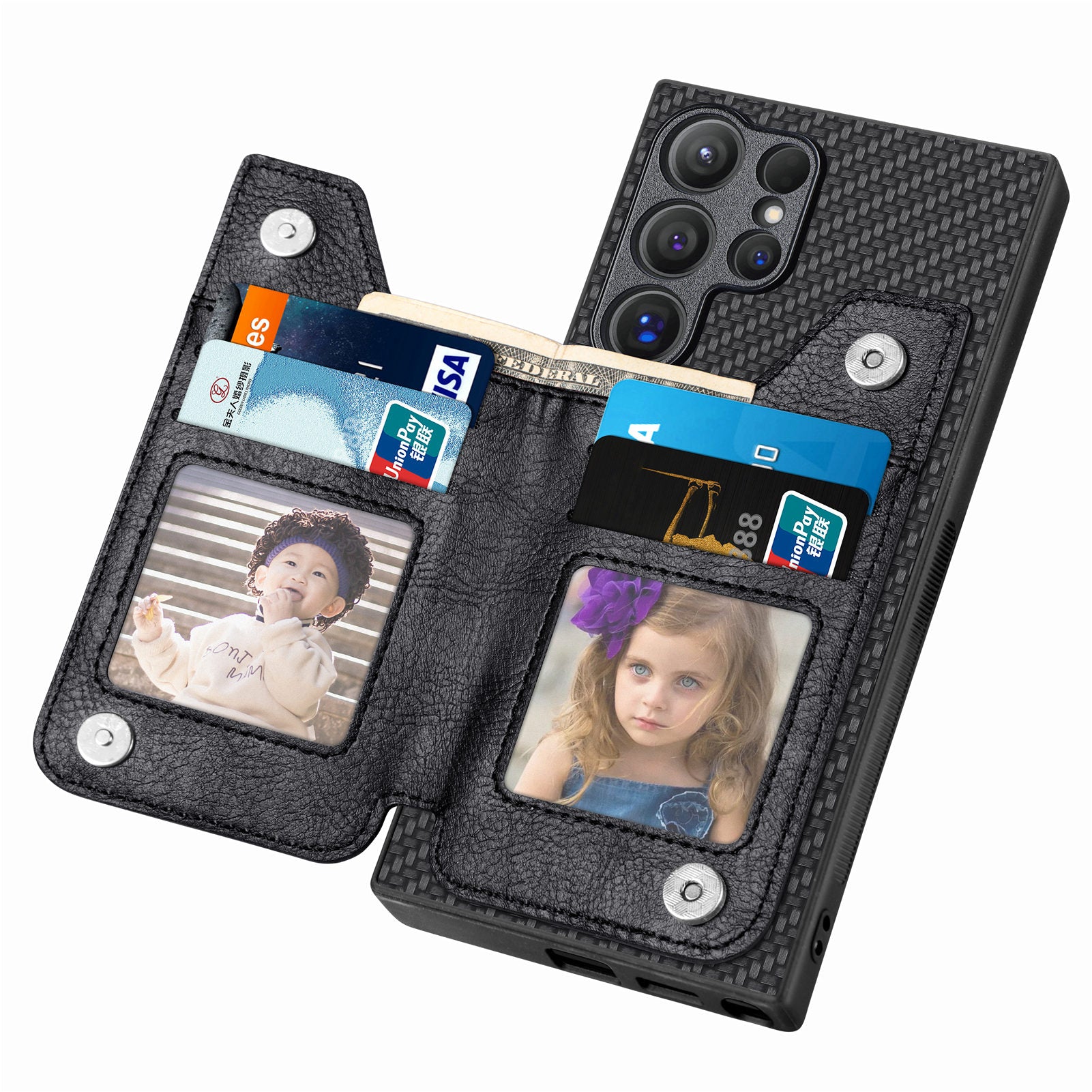 C1-04 For Samsung Galaxy S24 Ultra Case Carbon Fiber Texture PU Leather Coated PC+TPU Phone Cover