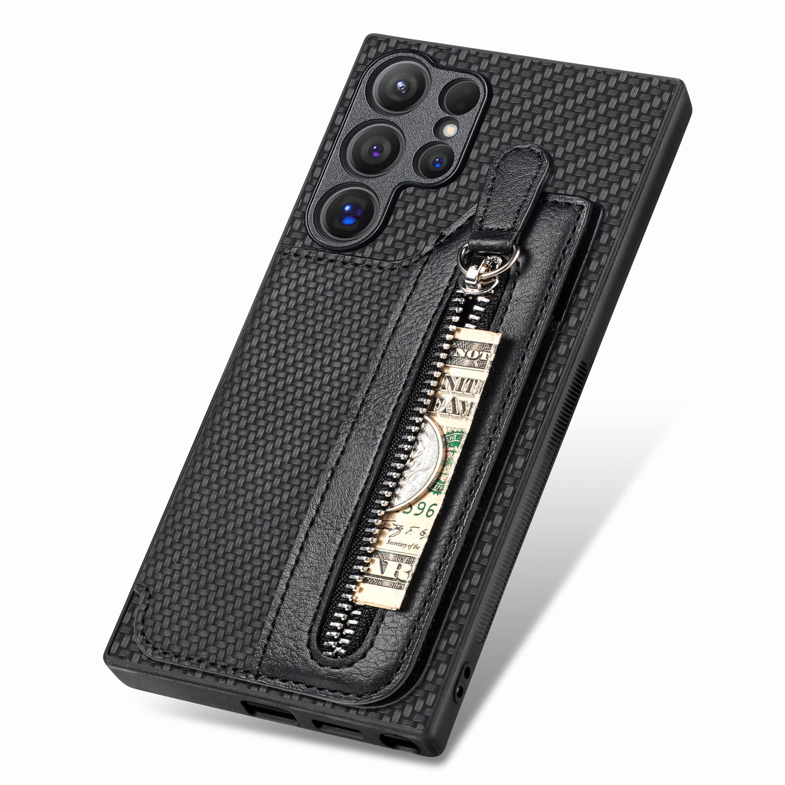 C1-04 For Samsung Galaxy S24 Ultra Case Carbon Fiber Texture PU Leather Coated PC+TPU Phone Cover